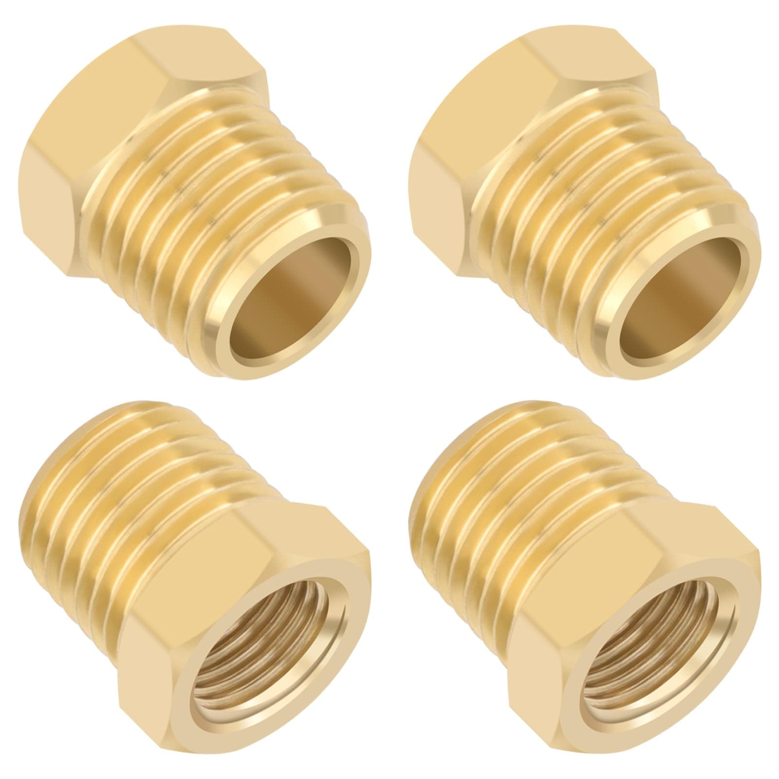4pcs Heavy Duty 1/4 NPT Male Thread to 1/8 NPT Female Thread Brass Reducer Hex Bushing Brass Fitting Pipe Hose Tube Adapter Convert