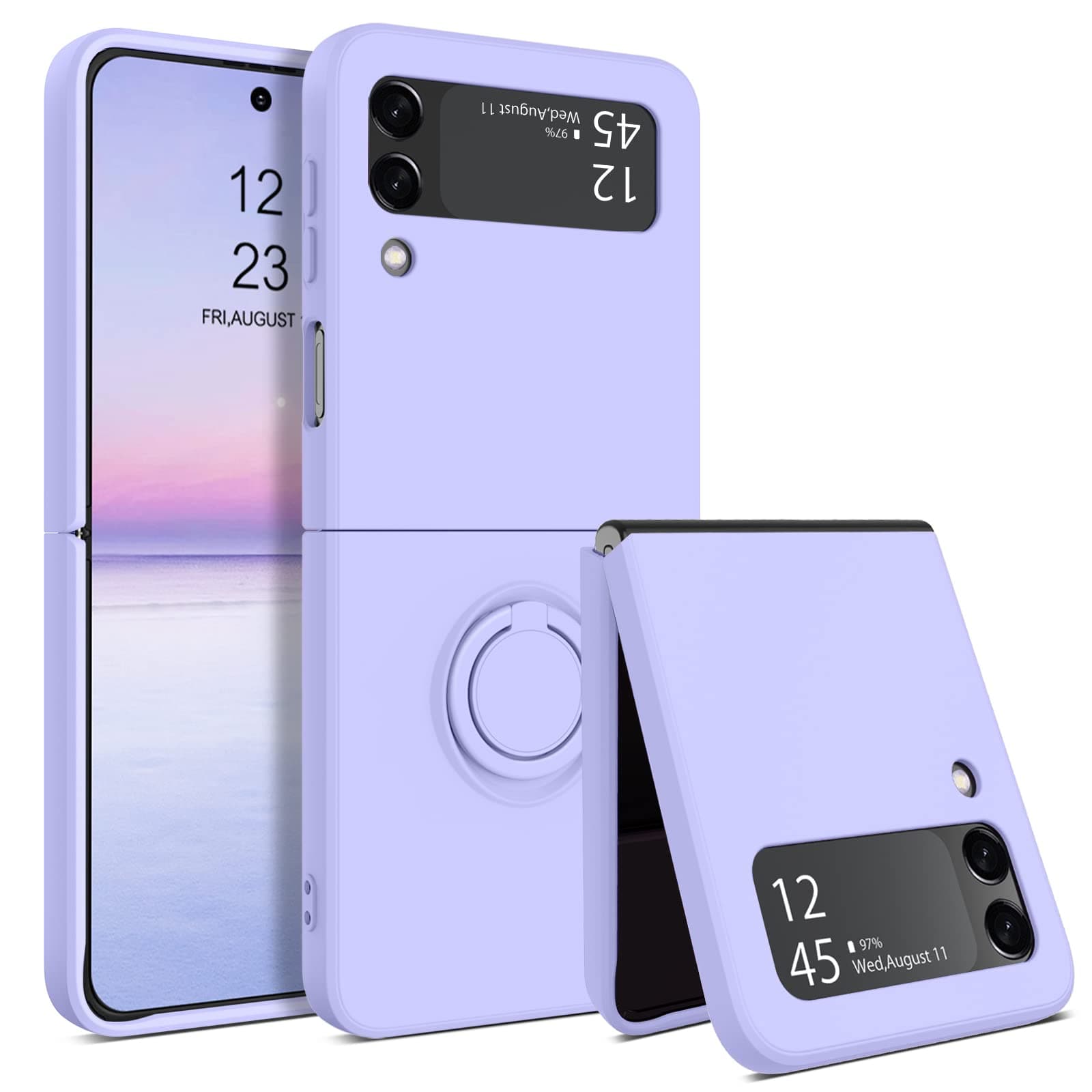 VENINGO Z Flip 3 Case,Galaxy Z Flip3 5G Case,Slim Silicone Non Slip Kickstand Ring Holder Shockproof Protetive Bumper Girls Women Boys Men Phone Covers for Samsung Z Flip 3 5G 6.7 Inch,Lavender Purple