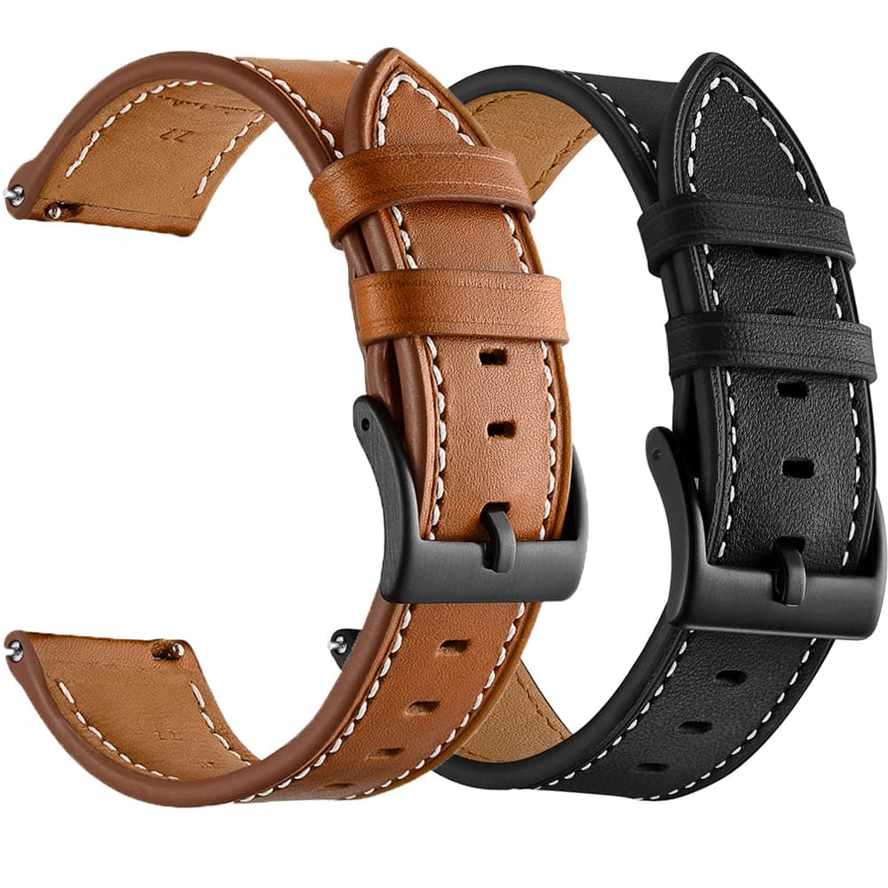 Galaxy Watch 5 Pro Bands 45mm, Galaxy Watch 7/6/4 Classic Band 46mm 43mm 42mm, Samsung Galaxy Watch 6/5/4/Acitve 2 Bands 44mm 40mm, 20mm Leather Wristband Replacement Strap Men, Black+Brown