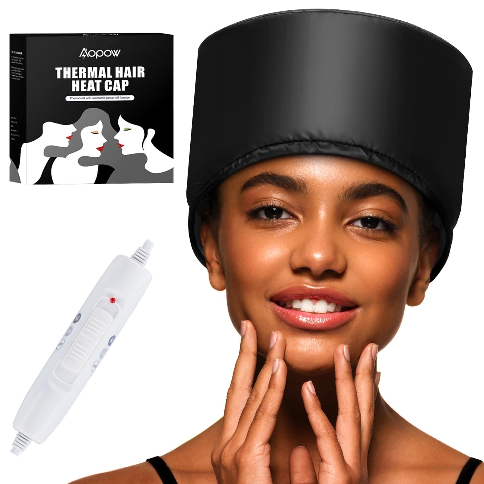 Heated Electric Thermal Steamer Cap for Natural Black Afro Hair - Hot Spa Treatment Hat with Temperature Control for Deep Conditioning at Home - Black