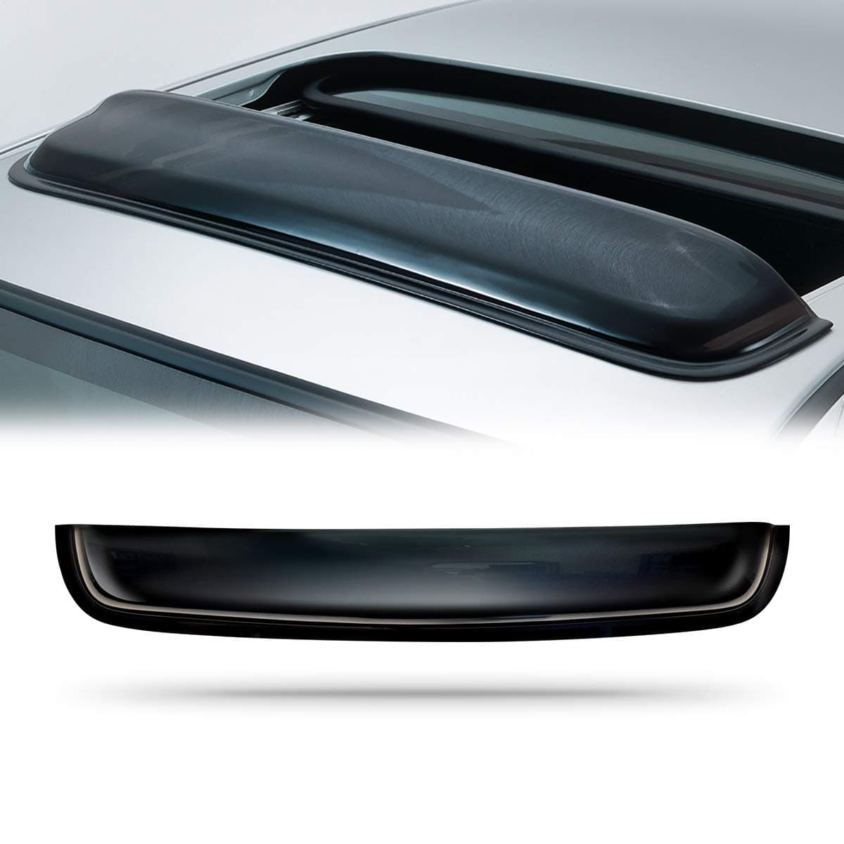 43IN. Universal Thickness Dark Smoke Tint Top Sun Roof Rain Snow Guard Window Sunroof Moonroof Wind Deflector RN110