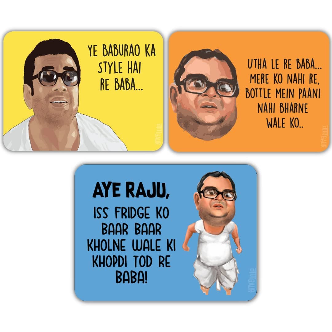 Gangaur Phir Hera Pheri Funny Quoted Baburao Fridge Magnet- Bollywood Combo Fridge Magnet Pack of 3