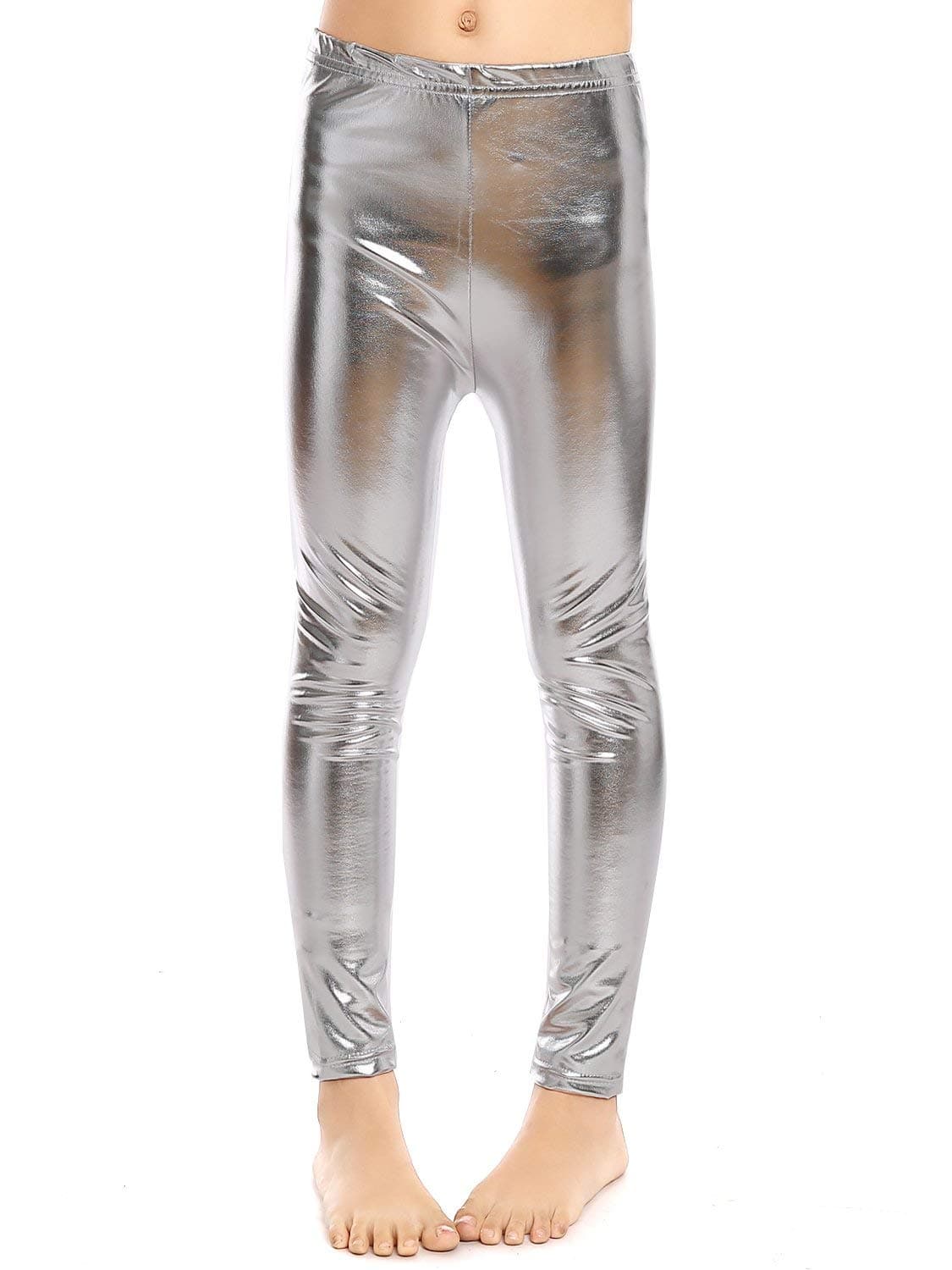 AaronanoLittle Girls' Metallic Color Shiny Stretch Leggings