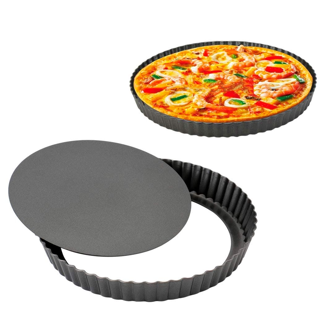10 inch Tart Pan with Removable Bottom Non stick Fluted Quiche Pan Cake Pans for Baking Pizza Fruit Mousse Christmas Dessert Round 1 Pcs