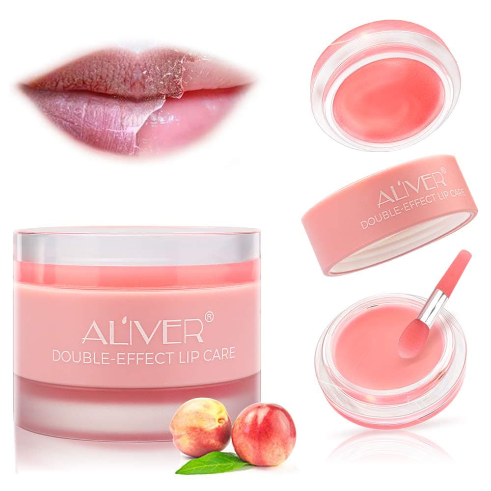 Lip Sleeping Mask, Lip Scrub and Lip Mask with Double Effect, Repair Lip Mask for Dry, Cracked Lips, Lip Moisturizer for Lip Treatment Care, Lip Repair Balm (Peach)