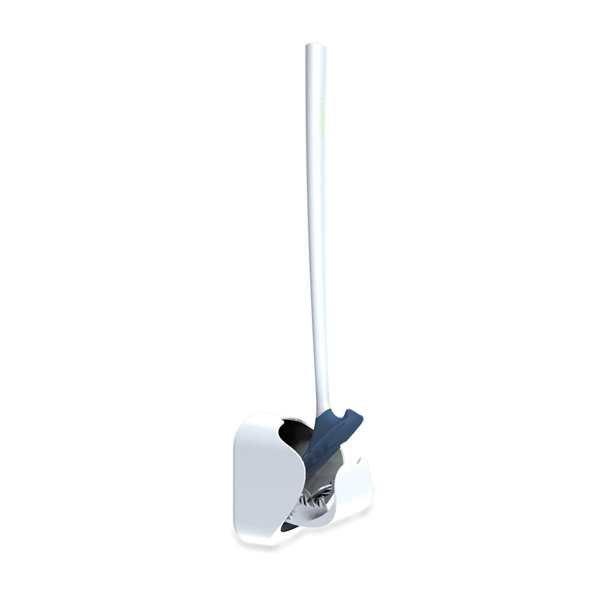 SO~MINEHygienic by Sanimaid Toilet Cleaning Tool with Gravity Fed Wall Mount Head, Handle, Silicone, White-Blue, Brush with Wallmount Holder