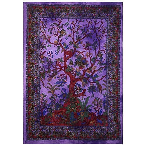 ART WORLD Tapestry Tree of Life Boho Hippie Psychedelic Gypsy Mandala Beach Throw Blanket Mat Bedspread Living Room Decoration Wall Hanging (Purple, Poter (30x40 Inches))