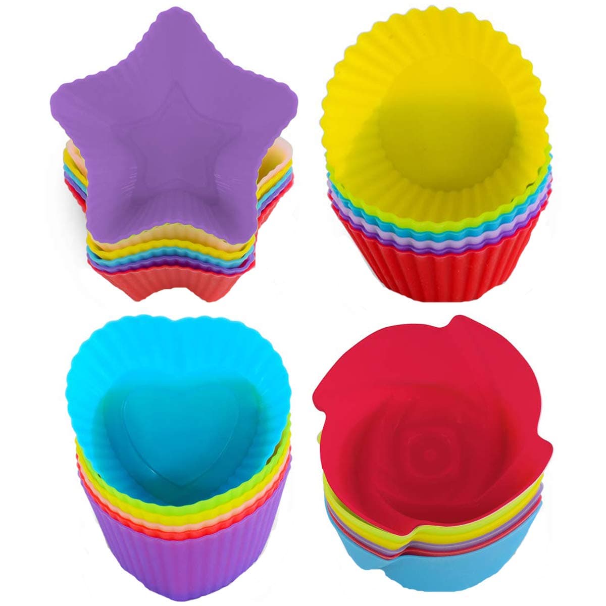 Silicone Cupcake Molds - WENTS 24 Pack Reusable Nonstick Baking Cases Muffin Rainbow Cupcake Molds for Making Muffin Chocolate Bread Cakes Ice Creams Puddings Jelly Random Color