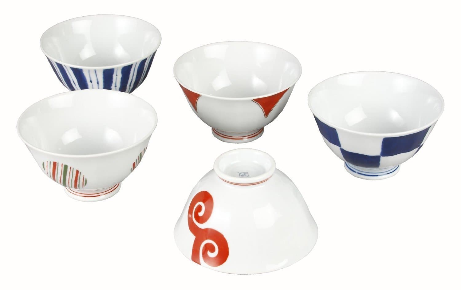 Saikai Pottery Traditional Japanese Patterns Porcelain Rice Bowls - Set of 5 Bowls - 13351 from Japan