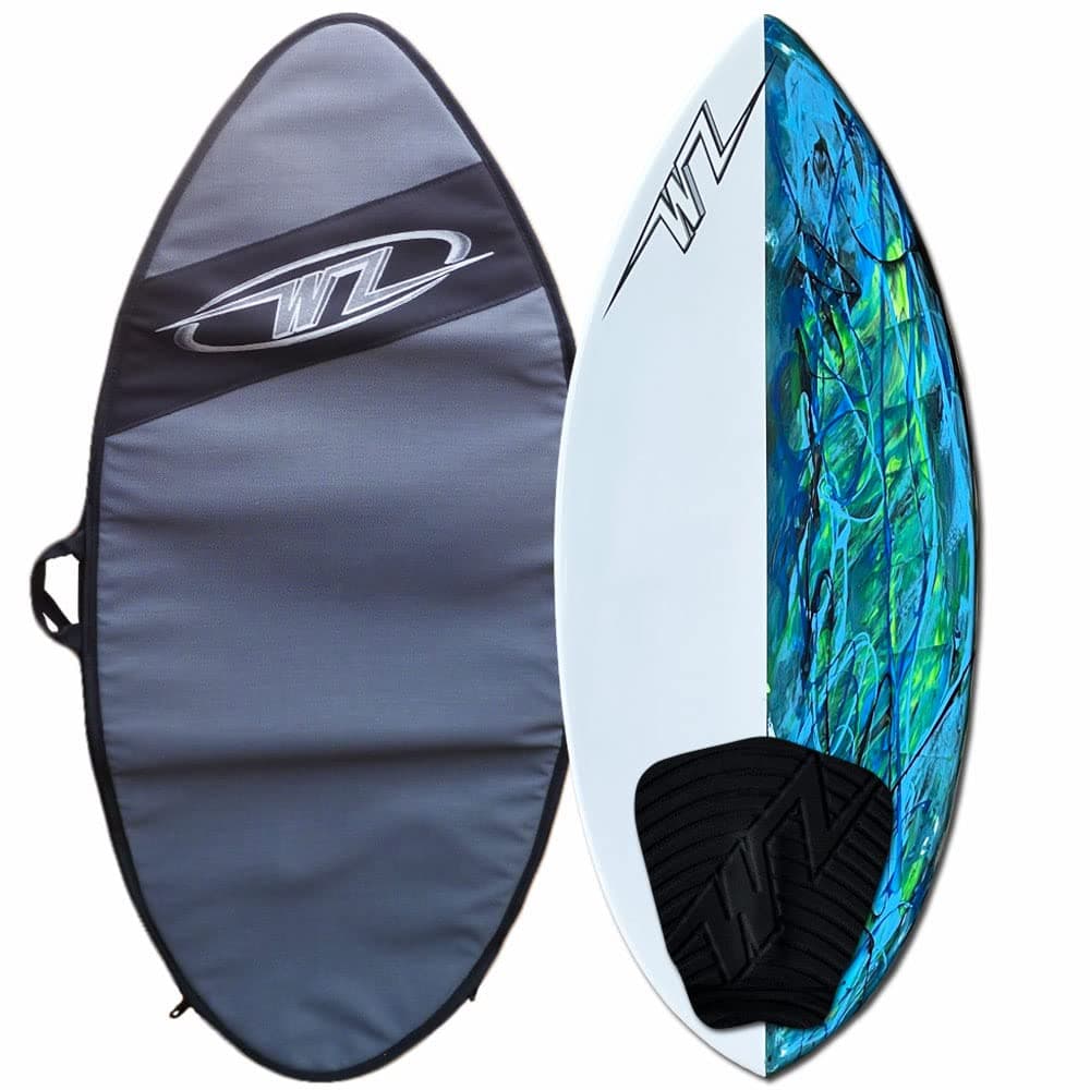 Wave Zone SE Carbon & Fiberglass Skimboard - 42" - Riders Up to 130 lbs - Complete with Traction Deck Grip (Blue 42" Board + Travel Bag) (Blue Board + Travel Bag)