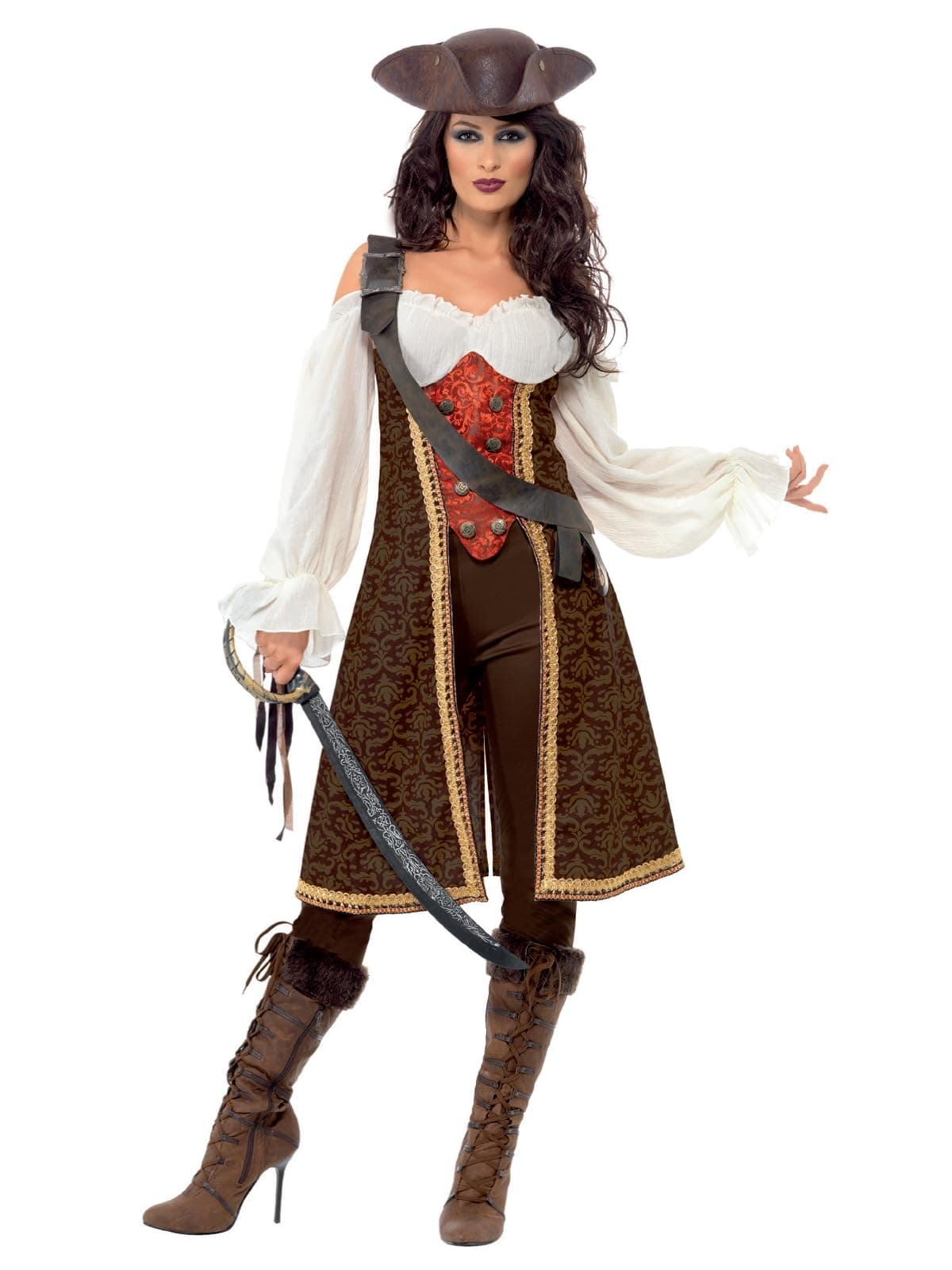 Smiffys High Seas Pirate Wench Costume, Brown, L - UK Size 16-18