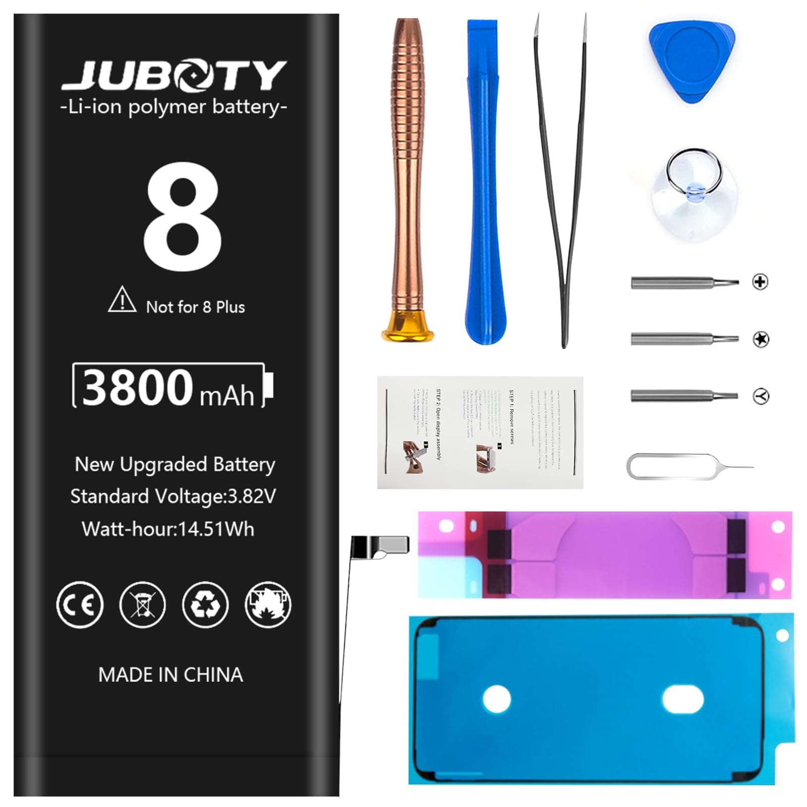 JUBOTY 3800mAh Battery for iPhone 8, Li-ion New Upgraded 0 Cycle High Capacity Battery Replacement for iPhone 8 Model A1863 A1905 A1906 with Professional Repair Tool Kit