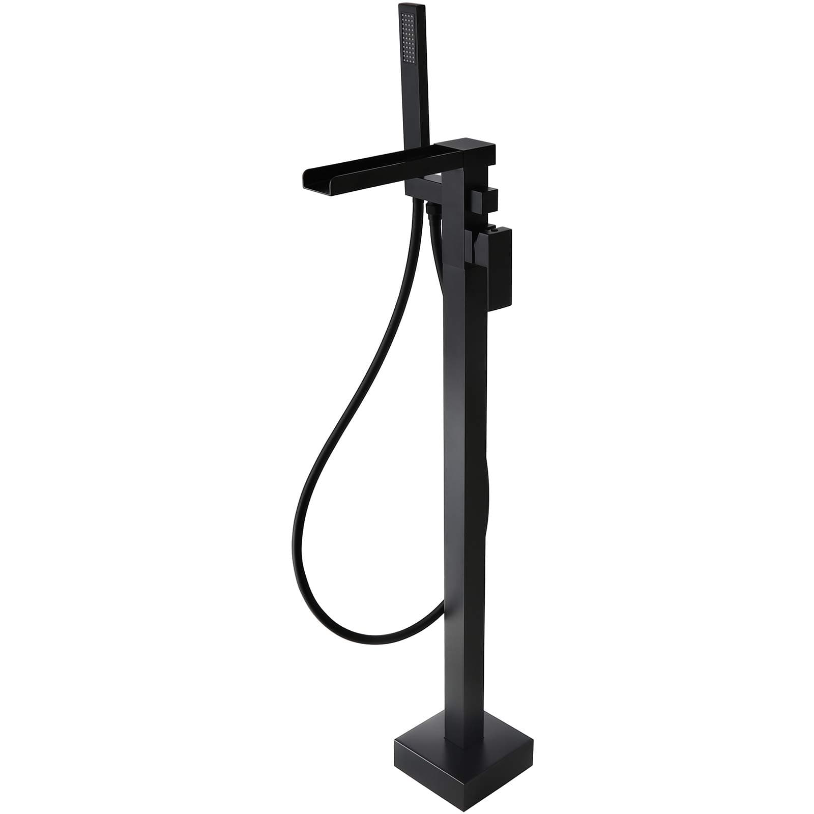 Homary Freestanding Tub Filler Waterfall Spout Floor Mount Bathtub Faucet Shower Faucet with Handheld Sprayer, Solid Brass (Matte-Black)
