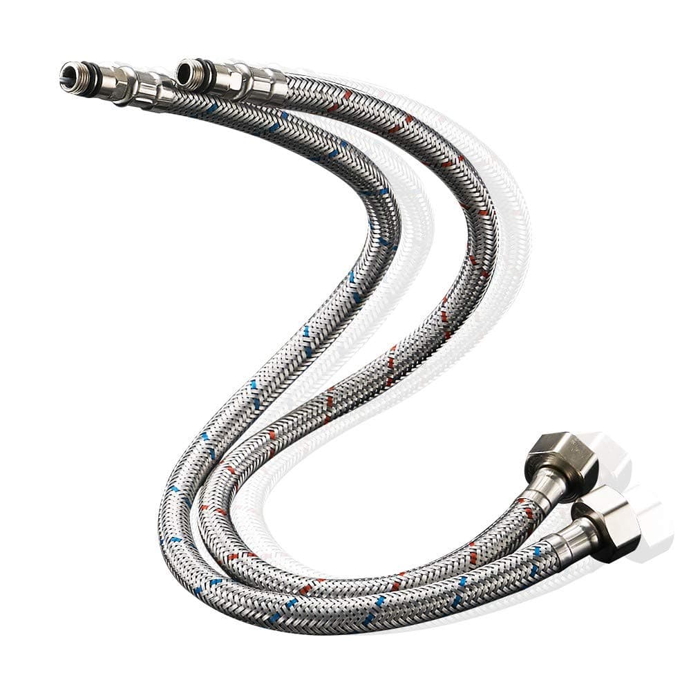 Pack of 2 Kitchen/Basin Monobloc Mixer Tap Connectors Flexi Pipes Tails British Standard Pipe M10 x1/2 Fitting 500mm Long (Silver Pipes)