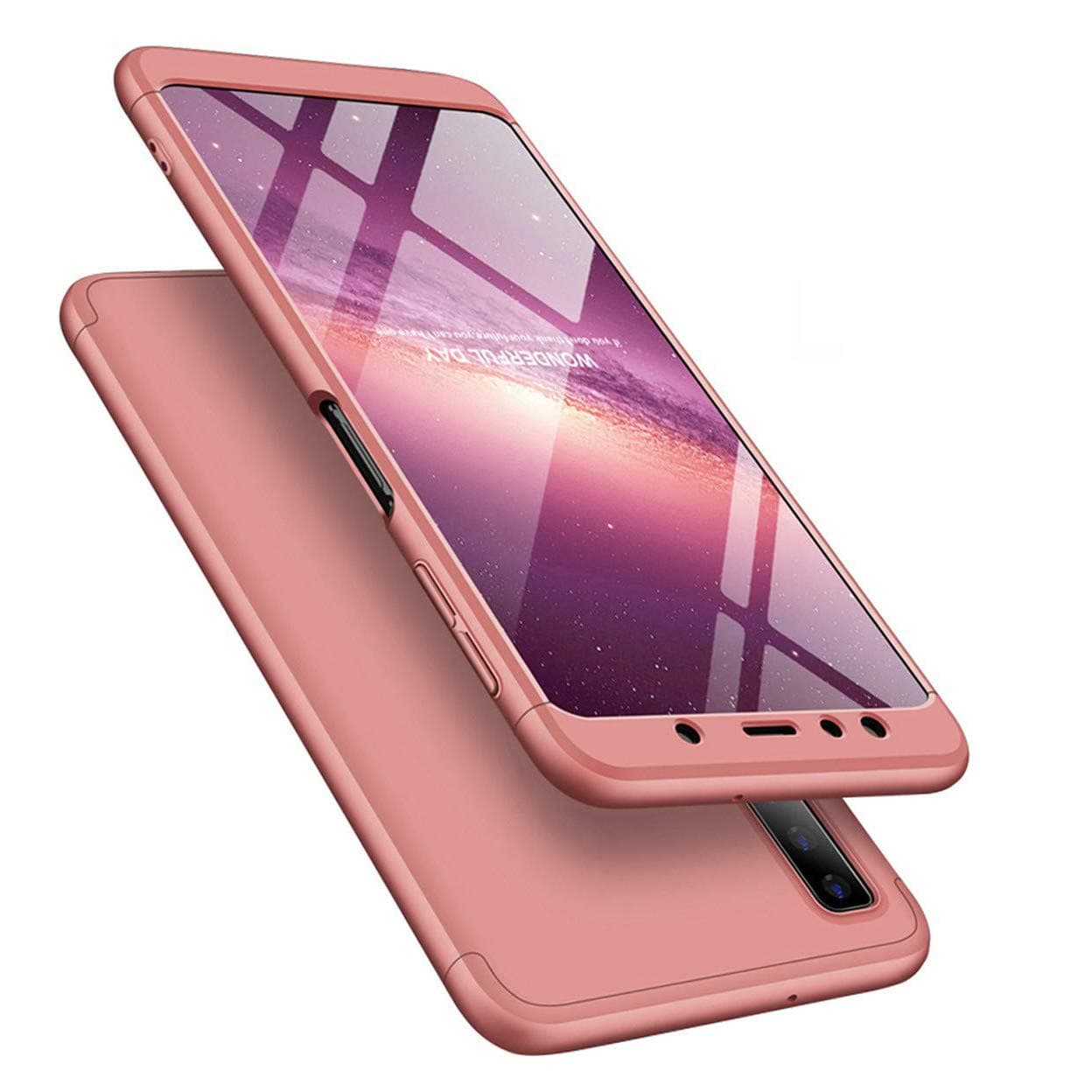 ISADENSER for Samsung Galaxy A7 2018 Case Ultra Slim 2 in 1 Shockproof 360°Full Body Front Back Hard PC Plastic Anti-Scratch Cover Compatible with Samsung A750 2018,2IN1 PC - Rose Gold