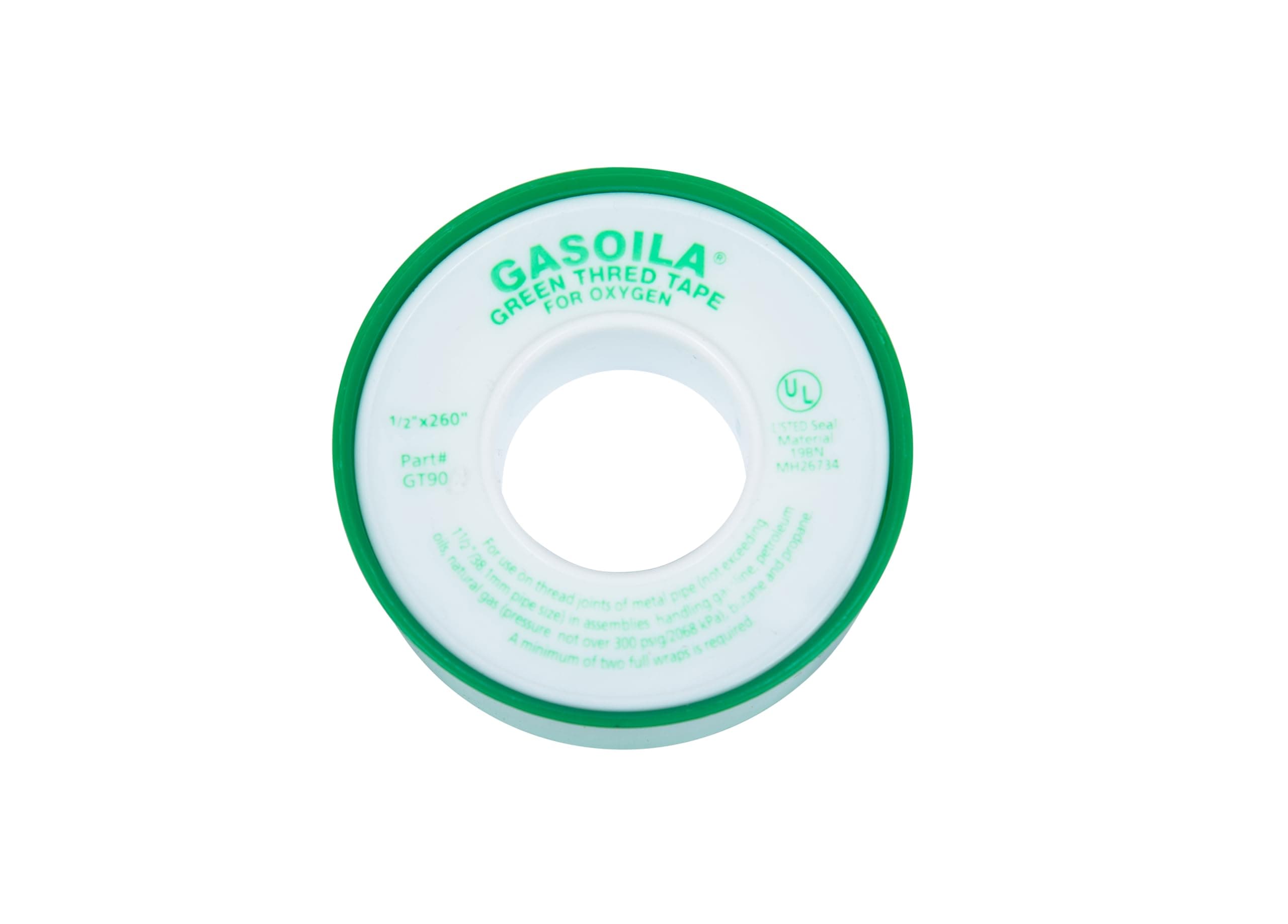 Gasoila Green PTFE Thread Seal Tape – Professional-Grade High-Density Thread Tape for Oxygen Lines – Leak-Proof Seal, Non-Toxic (1/2 Inch x 260 Inch Roll)