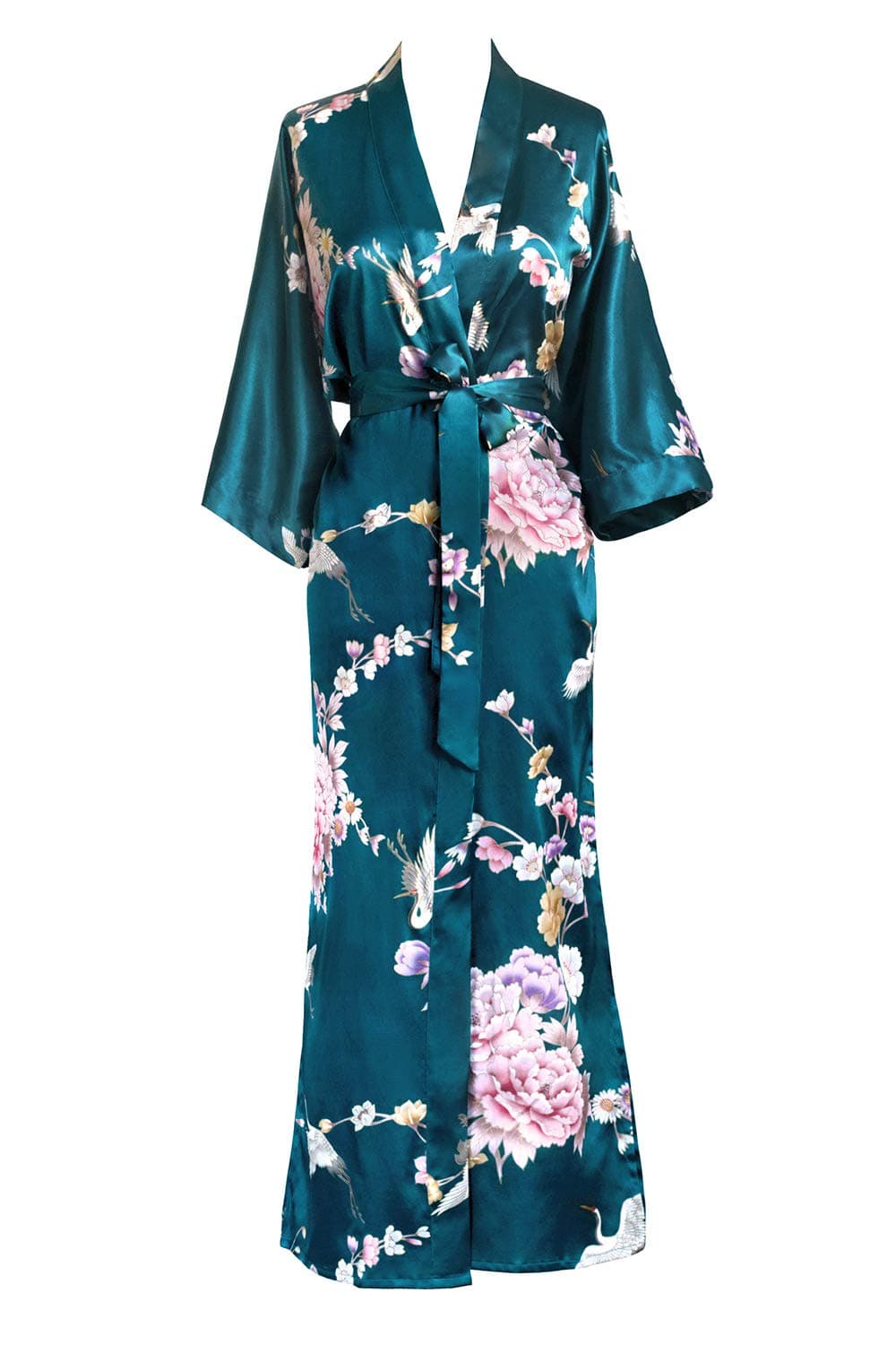 Old Shanghai Women's Kimono Robe - Peacock & Blossoms (Long)