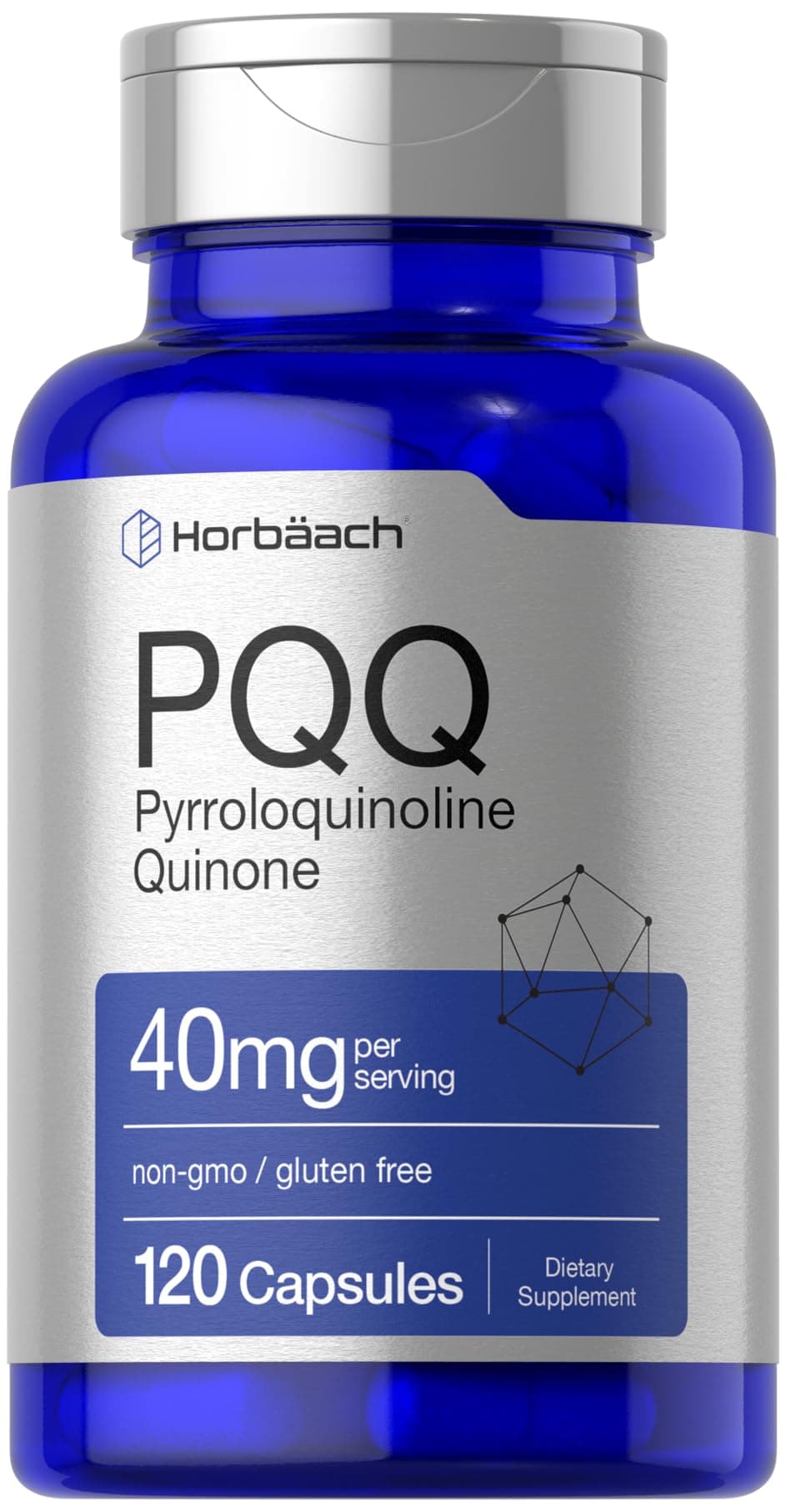 Horbäach PQQ Supplement 40 mg | 120 Capsules | Maximum Strength | Non-GMO and Gluten Free Supplement | Pyrroloquinoline Quinone Disodium Salt