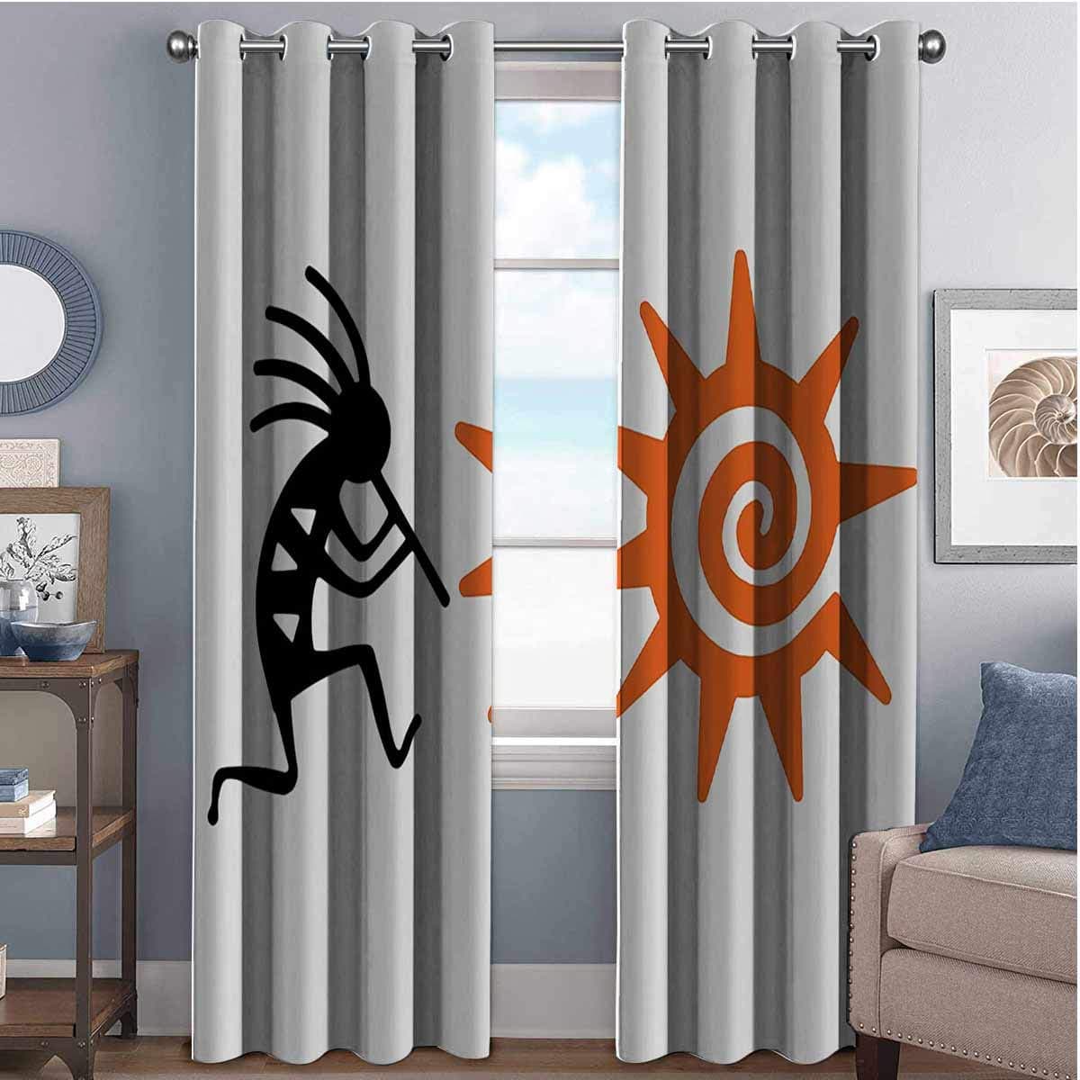 Kokopelli Decor Collection Blackout Curtains - Gasket Insulation Kokopelli and Sun Spirit of Music Blackout Curtains for The Living Room W42 x L84 Inch Childbirth and Agriculture Native Cultural ArtO