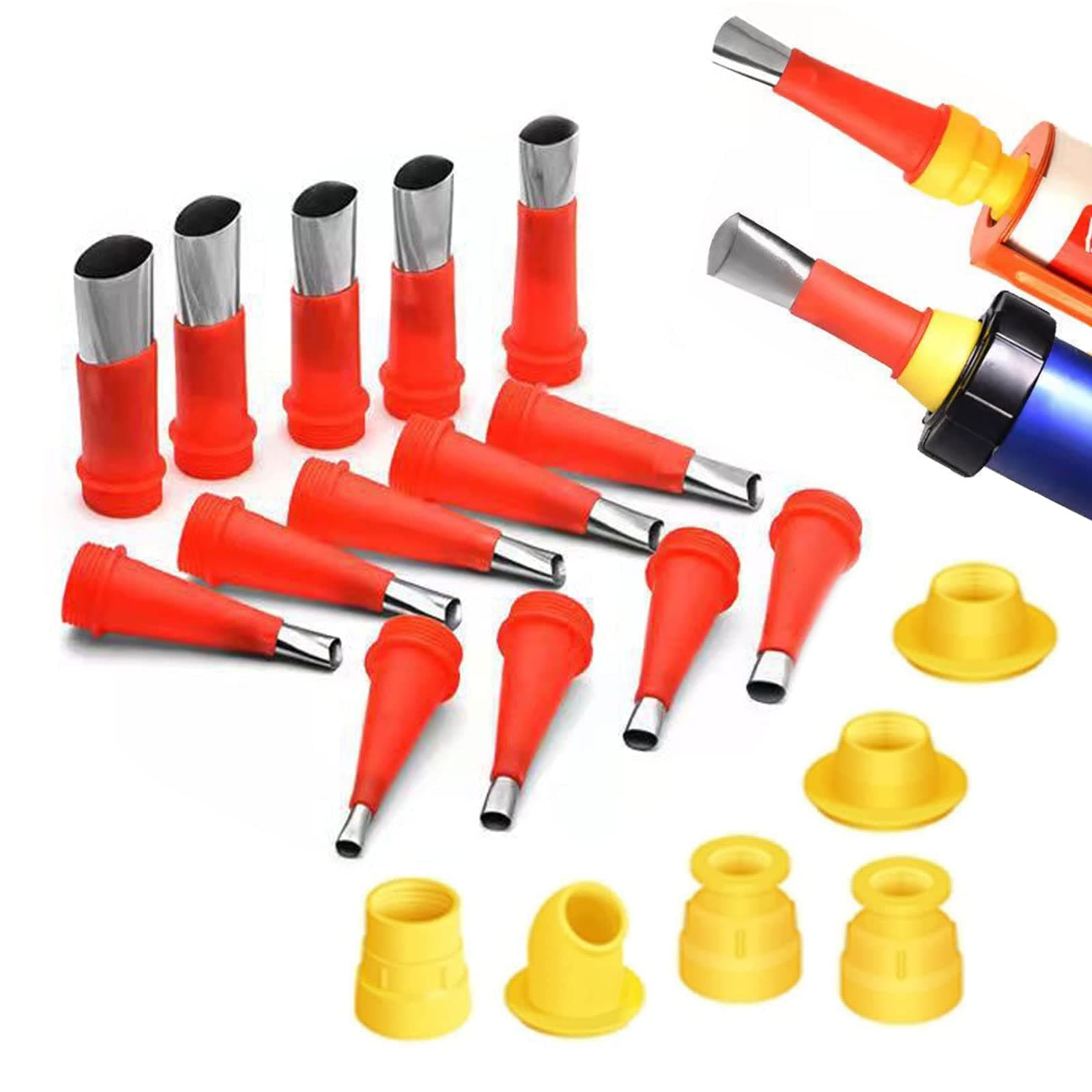 Universal Integrated Rubber Nozzle Tool Kit Stainless Steel Caulking Nozzle Coating Reusable 20PCS Rubber Nozzle Tool Kit with Base Caulking Nozzle