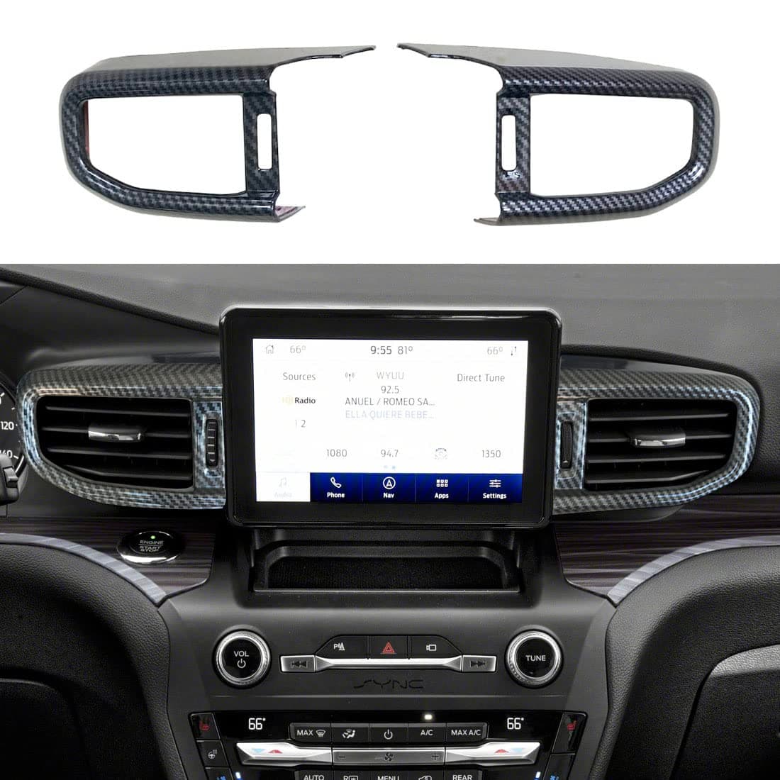 ruihe 2pc Carbon Fiber Color Centre Air Conditioning Dashboard Vent Cover Trim Fit for Ford Explorer 2020 2021 2022 2023 (with Low Version)