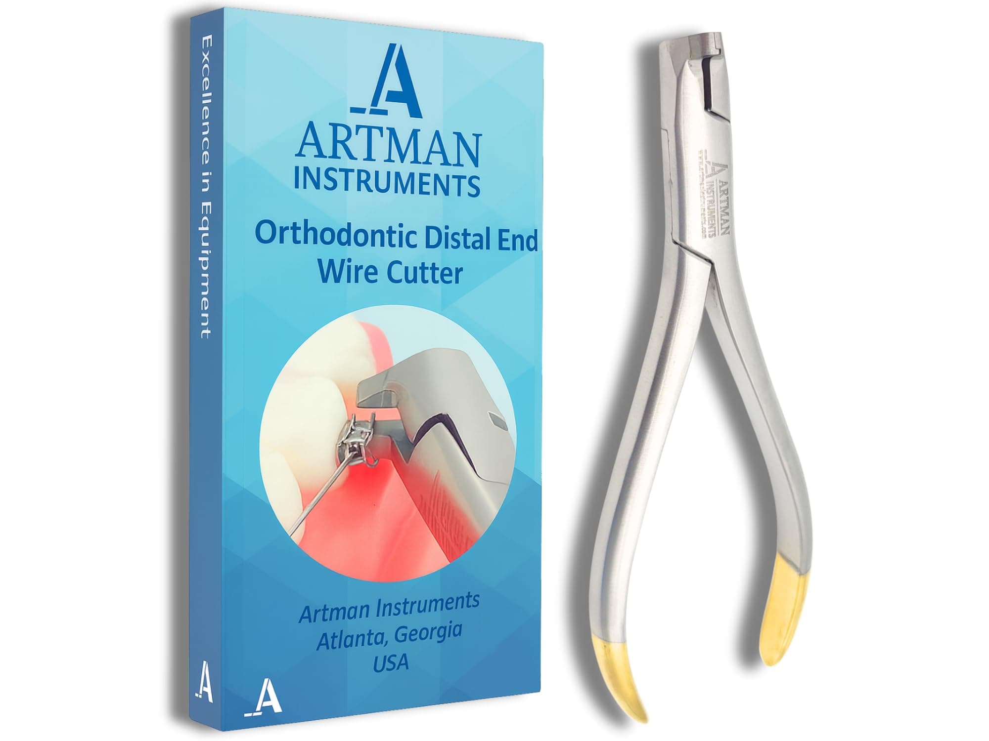 ARTMAN INSTRUMENTS Braces Wire Cutter Orthodontic Distal End Cutter, Large Handle, Tungsten Carbide Inserts with Safety Hold, For 0.014" to 0.019×0.025" Wires