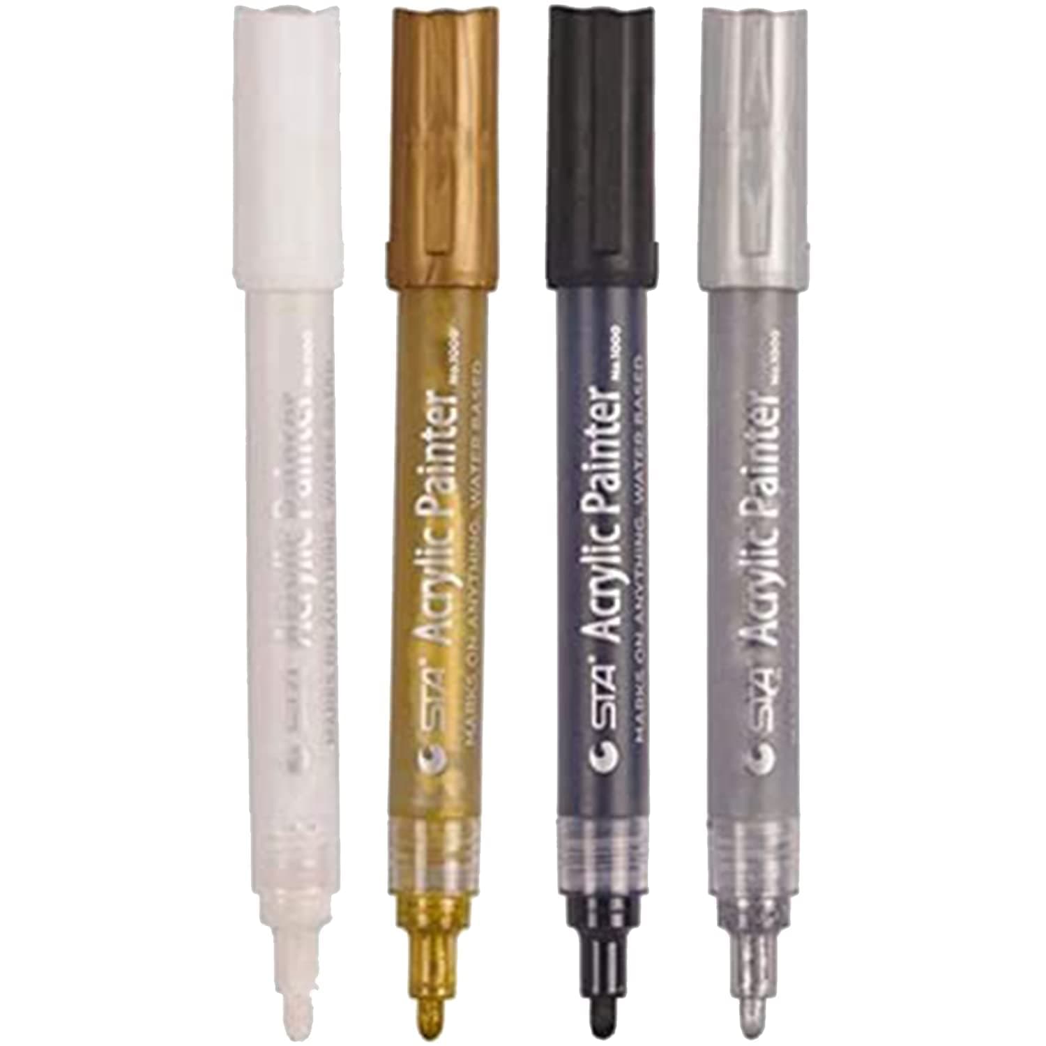 Levin THE NEXT LEVEL IN OFFICE STATIONERY Acrylic Paint Marker Pens Fine,Medium Pack of 4 Permanent For Rocks Painting,Ceramic,Glass,Wood,Fabric,Canvas,Mugs,Diy Craft Making Supplies,Multi-Coloured