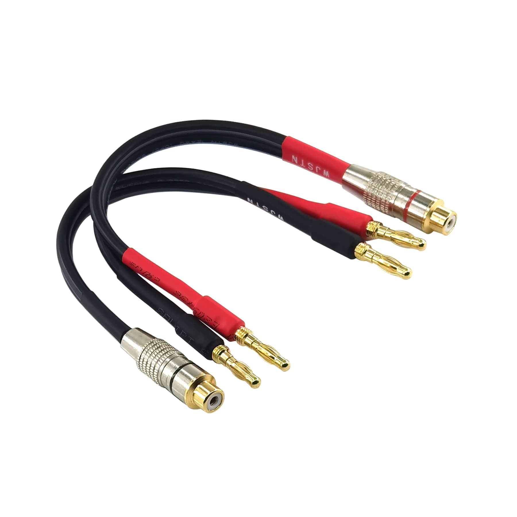 WJSTN RCA to Flex Pin Banana Plug Adapter 6 inches Flex Pin Banana Plugs to Female RCA Audio Cable 2Pack (4mm Banana Plug to RCA)