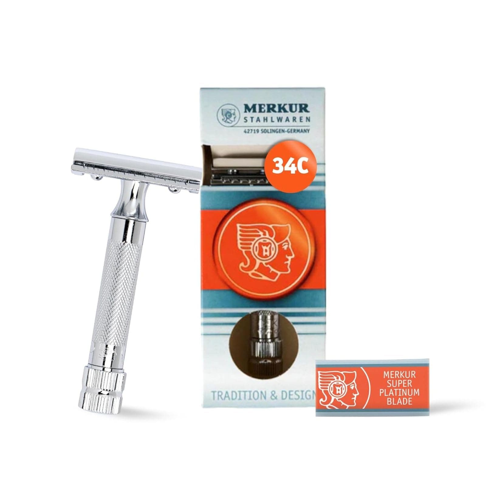MERKUR Men 34C Classic 2-Piece Double Edge Safety Razor With Heavy Duty Short Handle