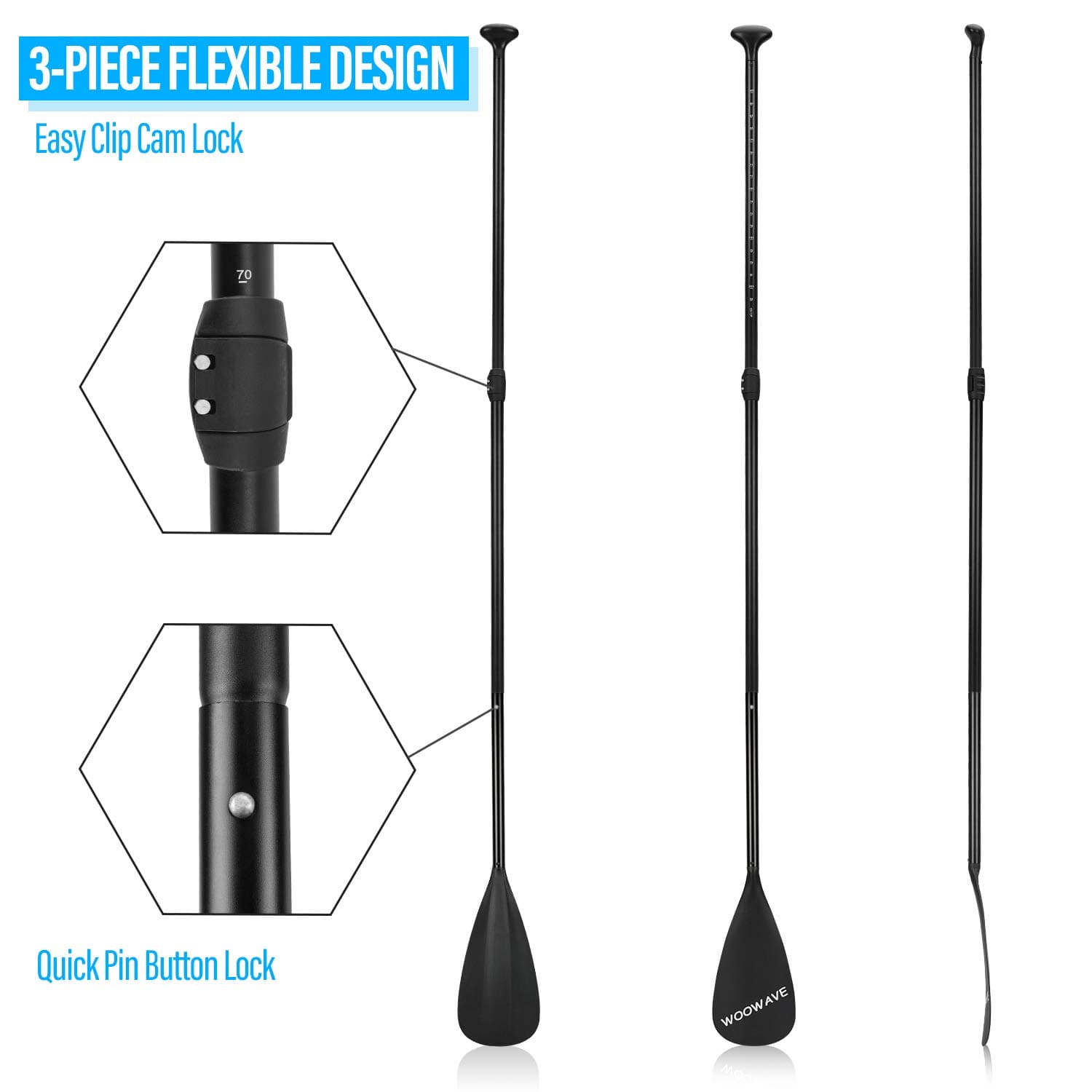 WOOWAVE SUP PADDLE - Aluminum Shaft (Black)