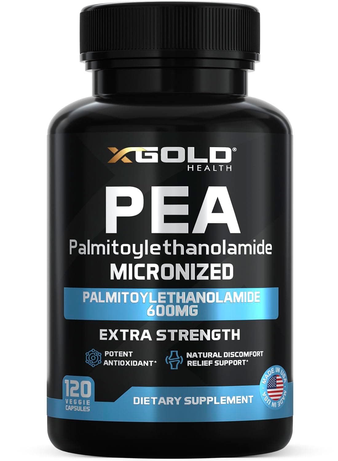 Palmitoylethanolamide Pea Supplement 600 mg | Micronized Pea 99% Highly Purified and Bioavailable | Made in USA | Supplement for Men and Women - 120 Capsules