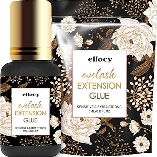 EXTRA STRONG Eyelash Extension Glue - ellocy 5ml Black Adhesive for Professional Use Only - 1-2 Sec Dry Time - 6-7 Weeks Retention