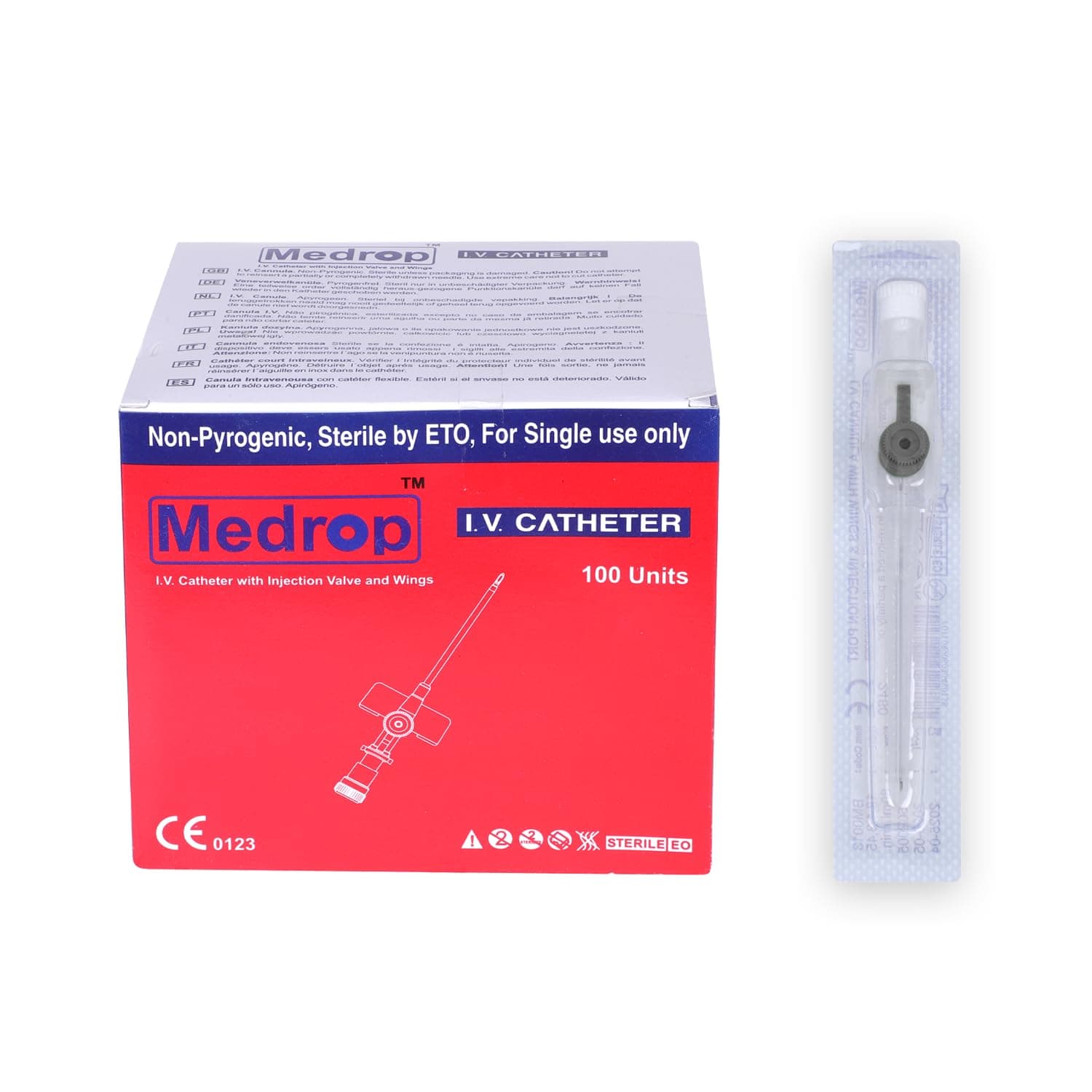Medrop Safety I.V. CANNULA 16G, Color - Grey I.D - 1.3mm, O.D-1.7mm, Catheter Length - 45mm Water Flow Rate - 270ml./min, Pack of 100