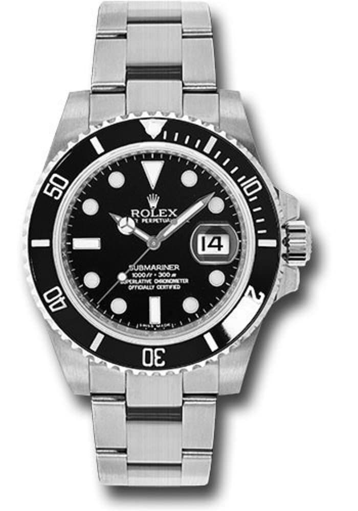 Rolex Oyster Perpetual 40MM Stainless Steel Submariner Date with a Rotable Black Cerachrom Time Lapse Bezel and a Black Index Dial with a Date Wheel.