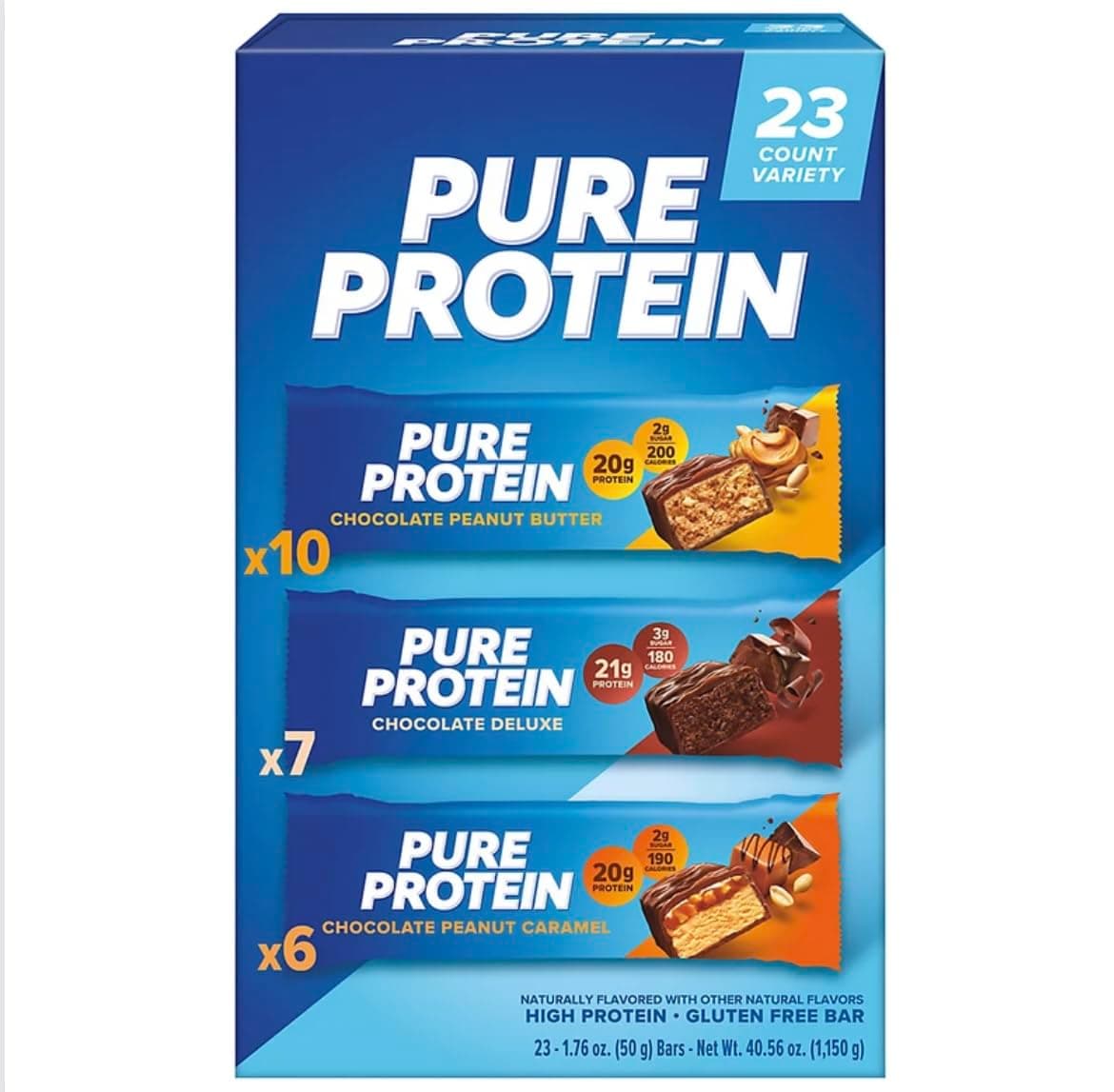 Pure Protein Bars, Nutrient Rich Snacks with High Protein for Energy Support, Minimal Sugar, Gluten-Free, Variety Pack (in NEYUM Packaging) (23 Pack)