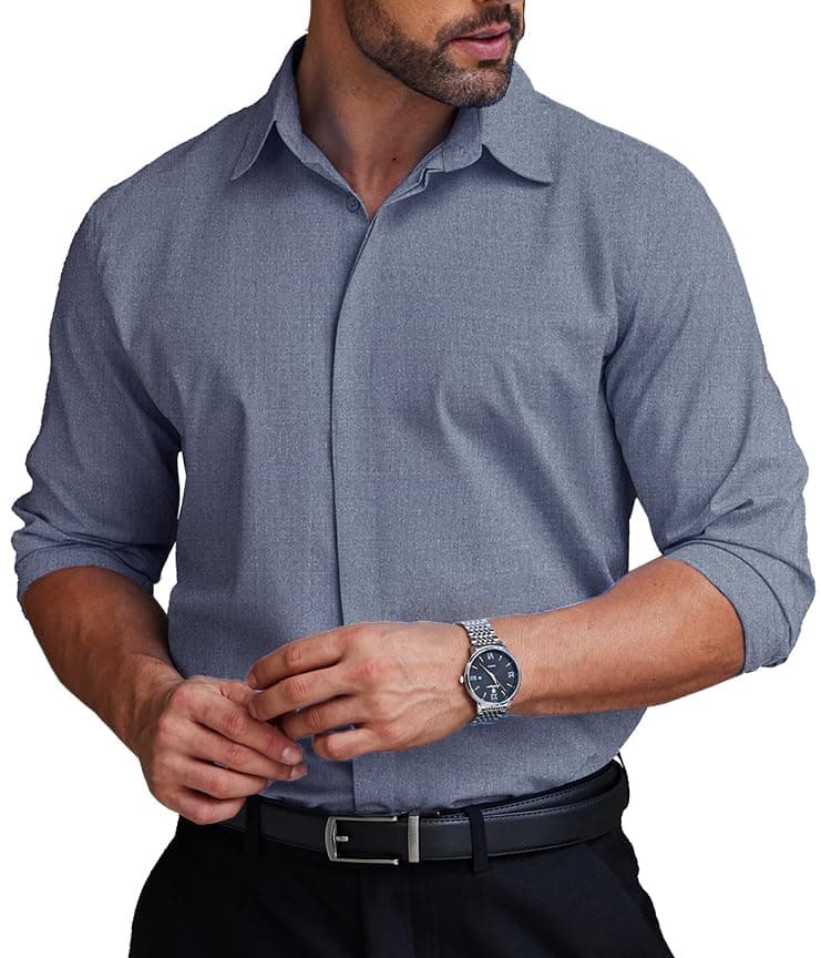 COOFANDY Men's Formal Dress Shirt Hidden Button Front Wrinkle Free Shirt Regular Fit Stretch Business Casual Shirts