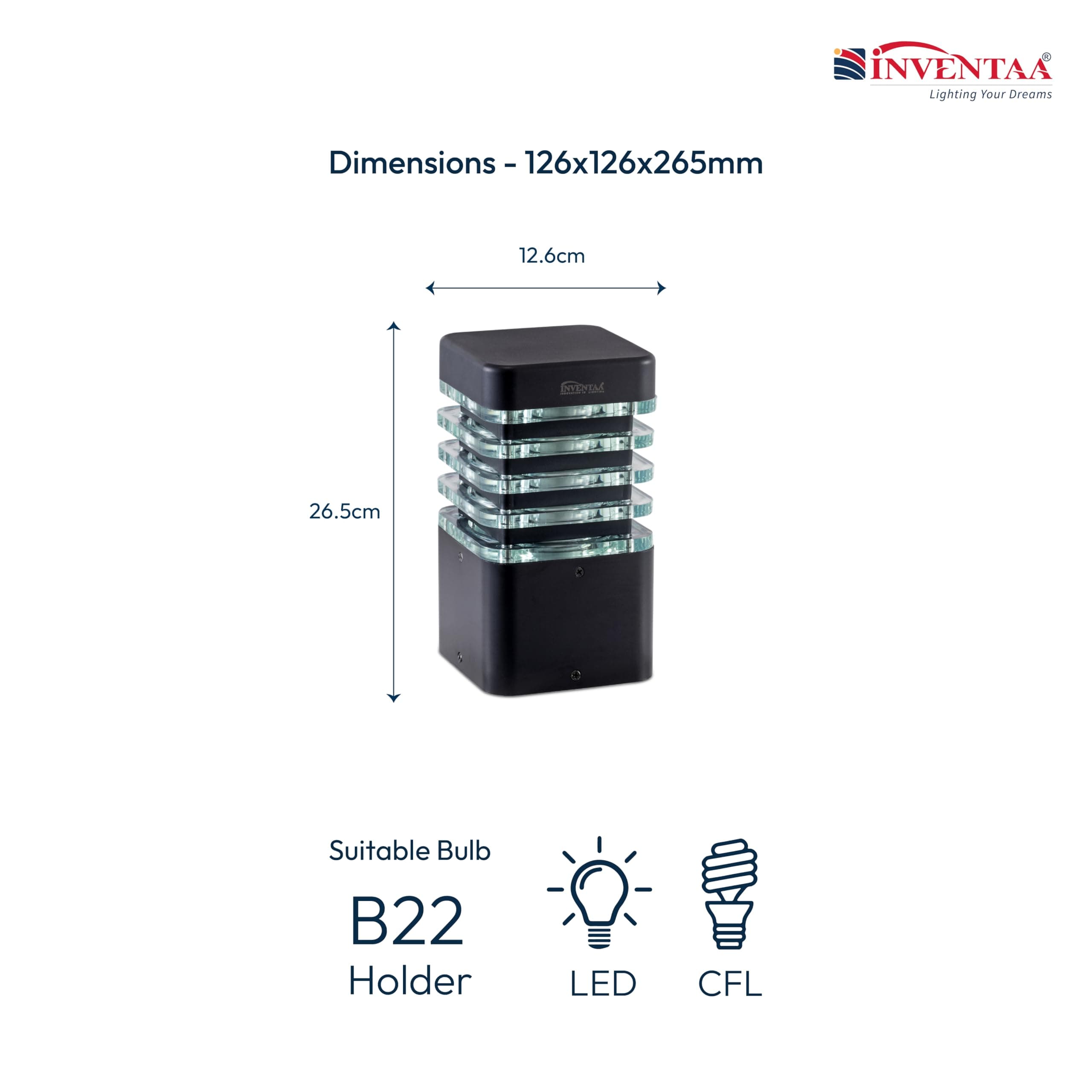 INVENTAA EBERTA LED Front Main Gate Light for Home Gate + Bulb | Rustproof Gate Lamps for Outdoor Waterproof High Grade Aluminium Cast Body | Compound Wall Piller Lights (Warm White)