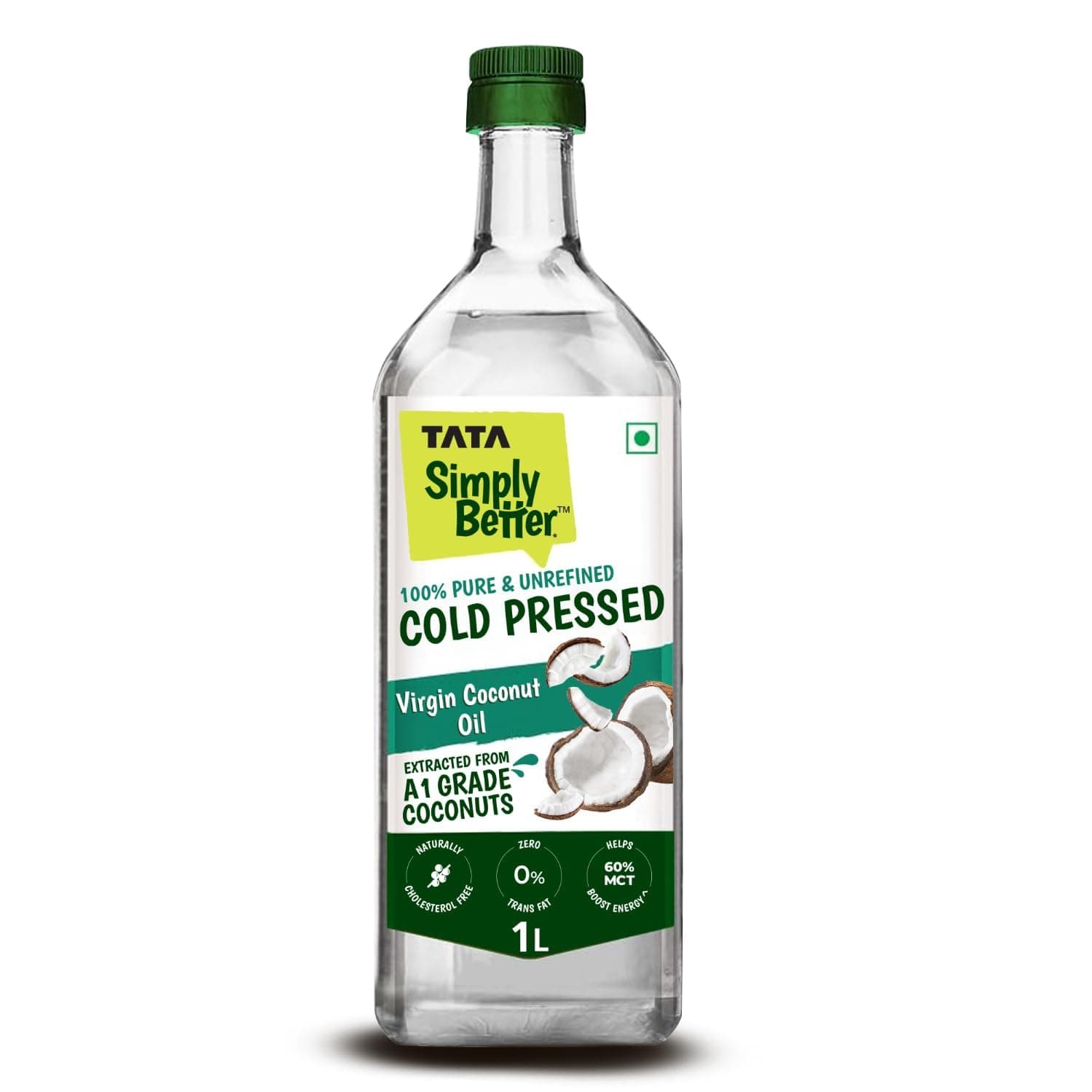 Tata Simply Better Pure and Unrefined Cold Pressed Virgin Coconut Oil, Naturally Cholesterol Free, Coconut Oil with Rich Aroma & Flavour of Real Coconuts, Can Be Used in Daily Cooking, Multipurpose