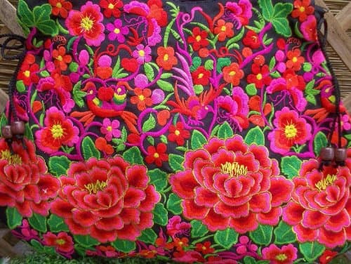 hmong bag from embroidered fabric embroidered strap red flowers (ERF002)