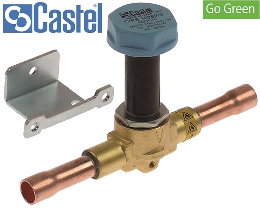 CASTEL /3S Solenoid Valve Body for Refrigeration Connection 3/8 Inch GO GREEN 35bar NC Refrigerant R290/R600/R600a 1028V