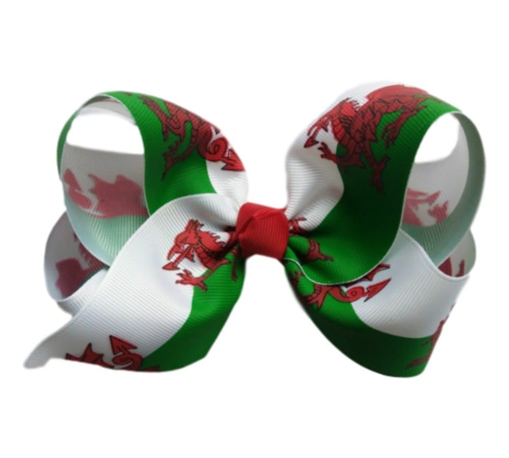 HAREENA WELSH HAIR BOW High Quality Grosgrain, Large, Small, Girls, Alligator Clip, Wales, Dragon, Signature