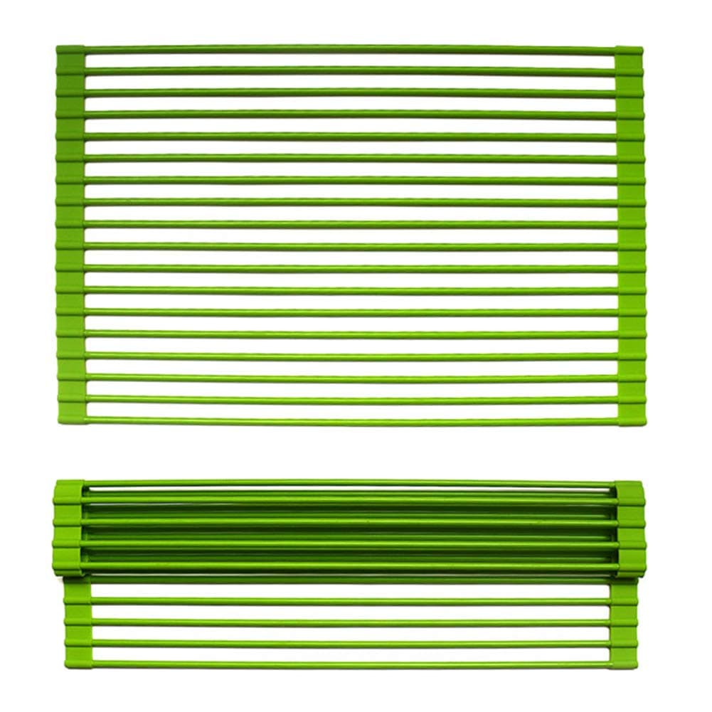 Dish Drying Rack, Kitchen Sink Rack Foldable FDA Grade BPA Free, Soft Silicon Drain Shelf, Roll Up Dish Drainer, for Fruit Vegetables (Green)