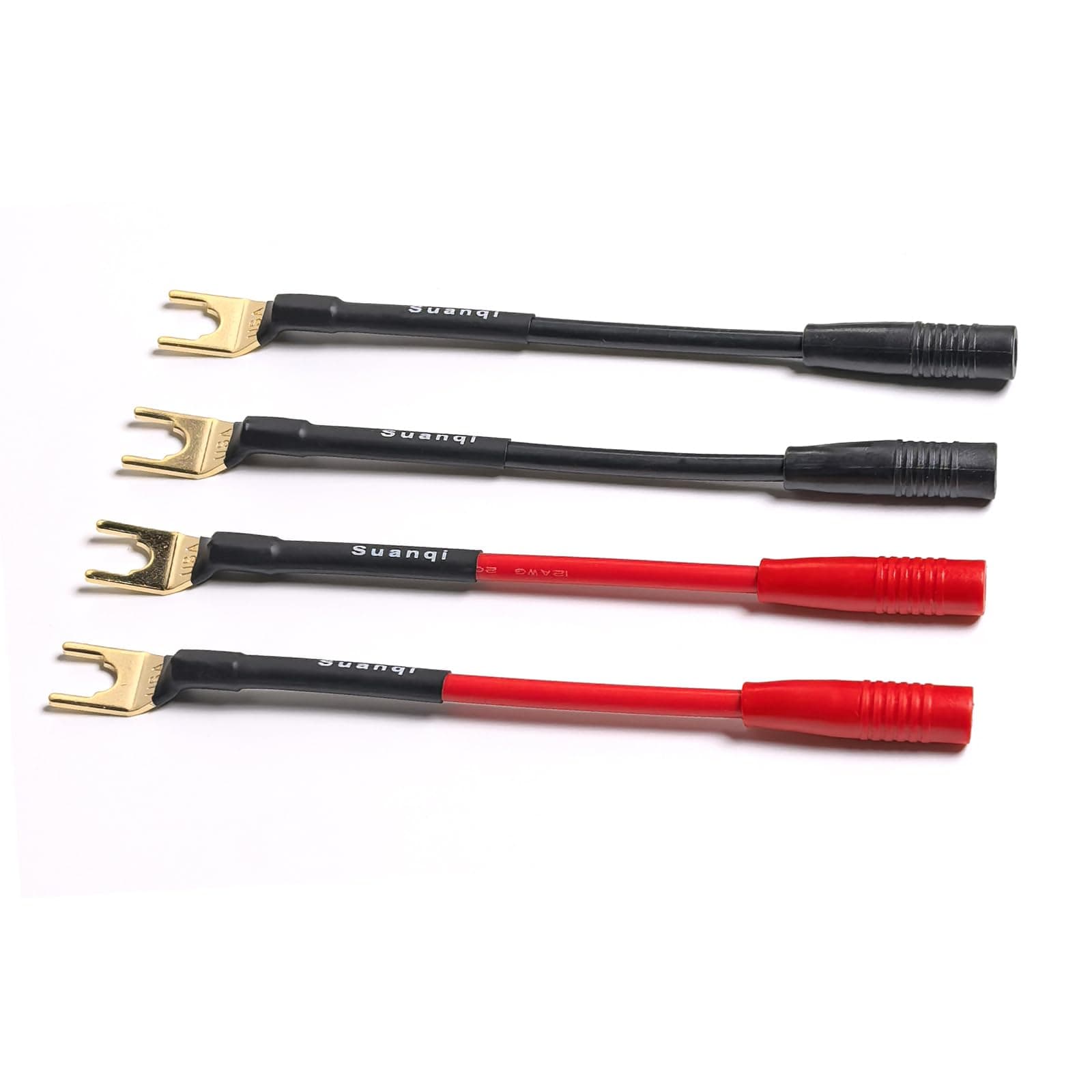 U Type Spade Plug to Female Banana Jack Audio/Video Adapter, 4mm Banana Jack Female to y Type Fork Spades Cable 4 Pack /3inch