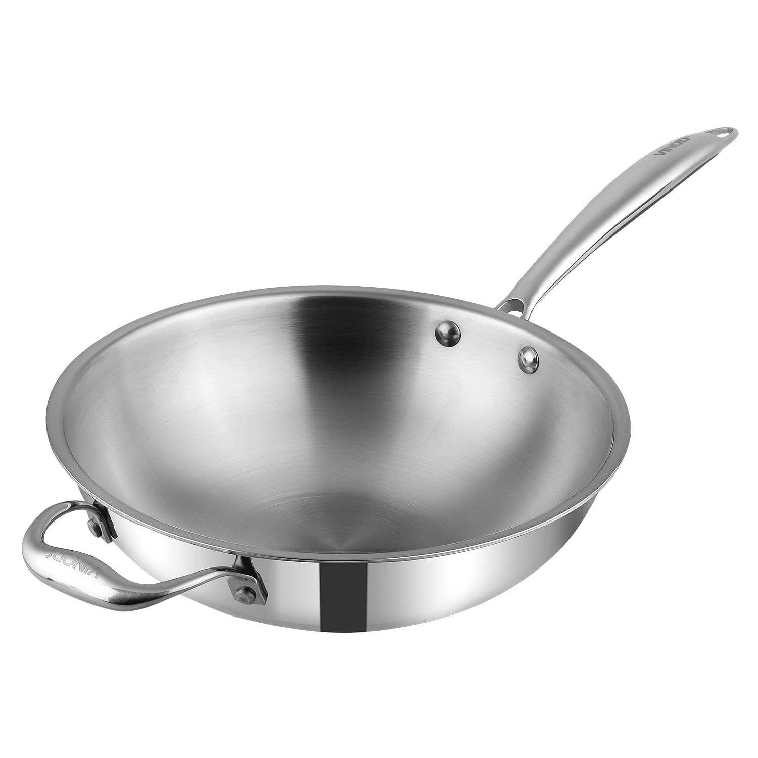 Vinod Platinum Triply Stainless Steel Wok - 3 Litre, 26 cm|Riveted Handle|Stir/Noodles/Curry/Fried Rice|Induction Base|Silver
