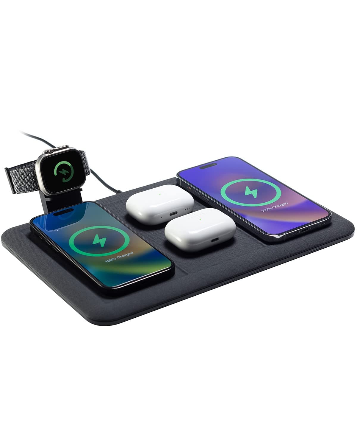 4-in-1 Wireless Charging Mat for Apple iPhone, AirPods & Watch, Samsung Galaxy, Google Pixel, and All Qi-Enabled Devices, Additional USB-A Port, Intuitive Design, Includes Apple Watch Adapter
