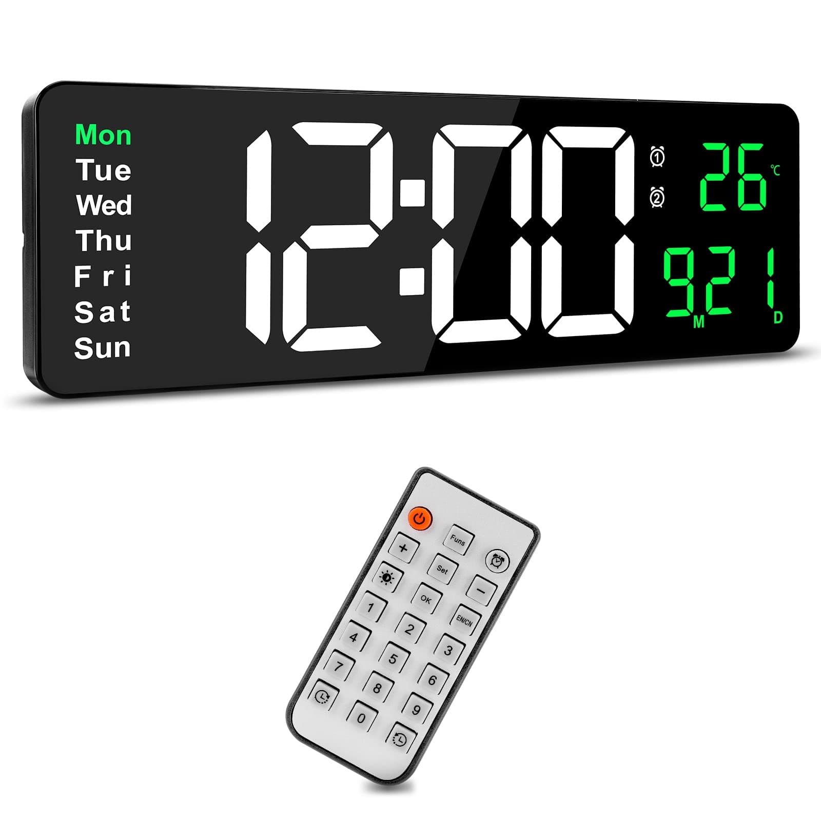 Achort 16" Large Digital Wall Clock LED Display Digital Alarm Clock Automatic Brightness Dimmer Clock with 2 Alarms Count Up/Down Calendar 12/24H Date Temperature for Home Gym Office Classroom