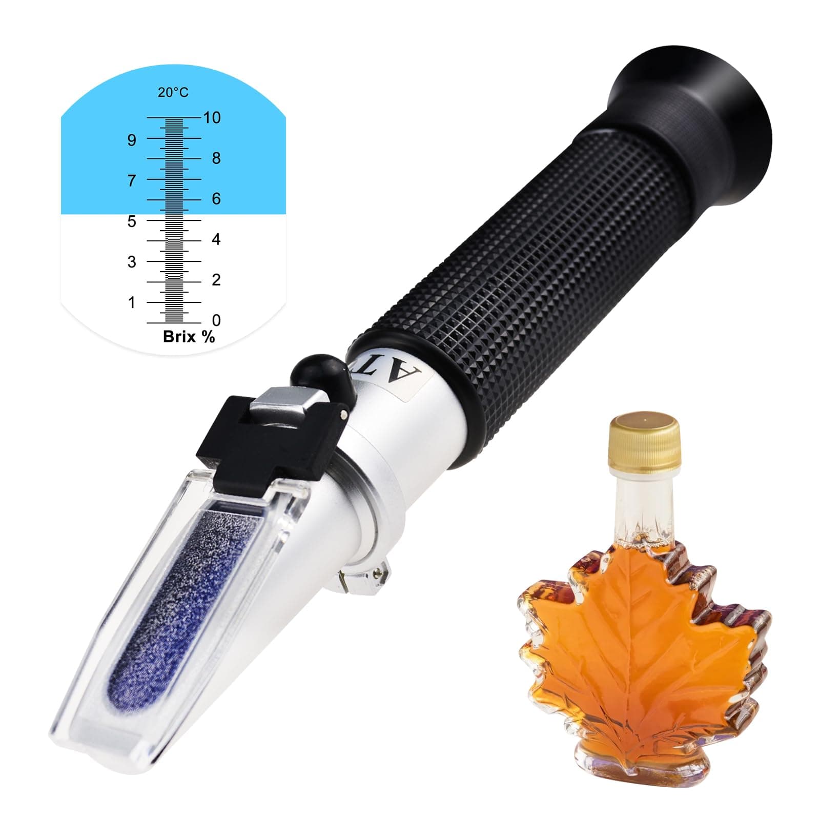TEKCOPLUS Brix 0-10% Automatic Temperature Correction, Handheld Refractometer, Synthetic Processing Coolant, Maple Sap, Cutting Liquid, CNC, Low Concentration Sugar Liquid, Compatible with Tea, Free