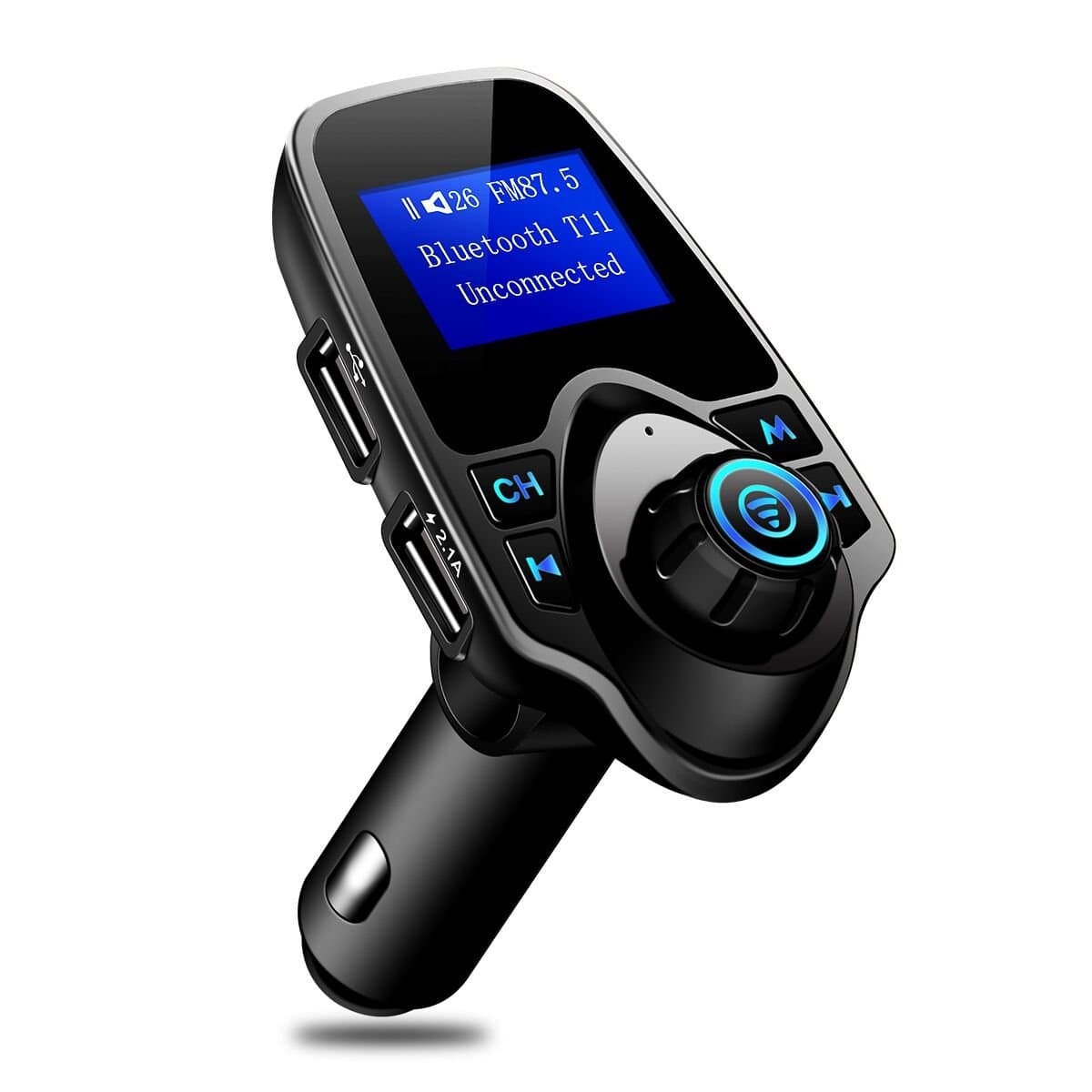 Handsfree Car Charger, KEZAY [New Version] Bluetooth Car Radio Charger Wireless Car Kit FM Transmitter Dual USB Ports with USB Charger TF Card Slot & Hands Free Calling- (1.44 inches Large Screen)