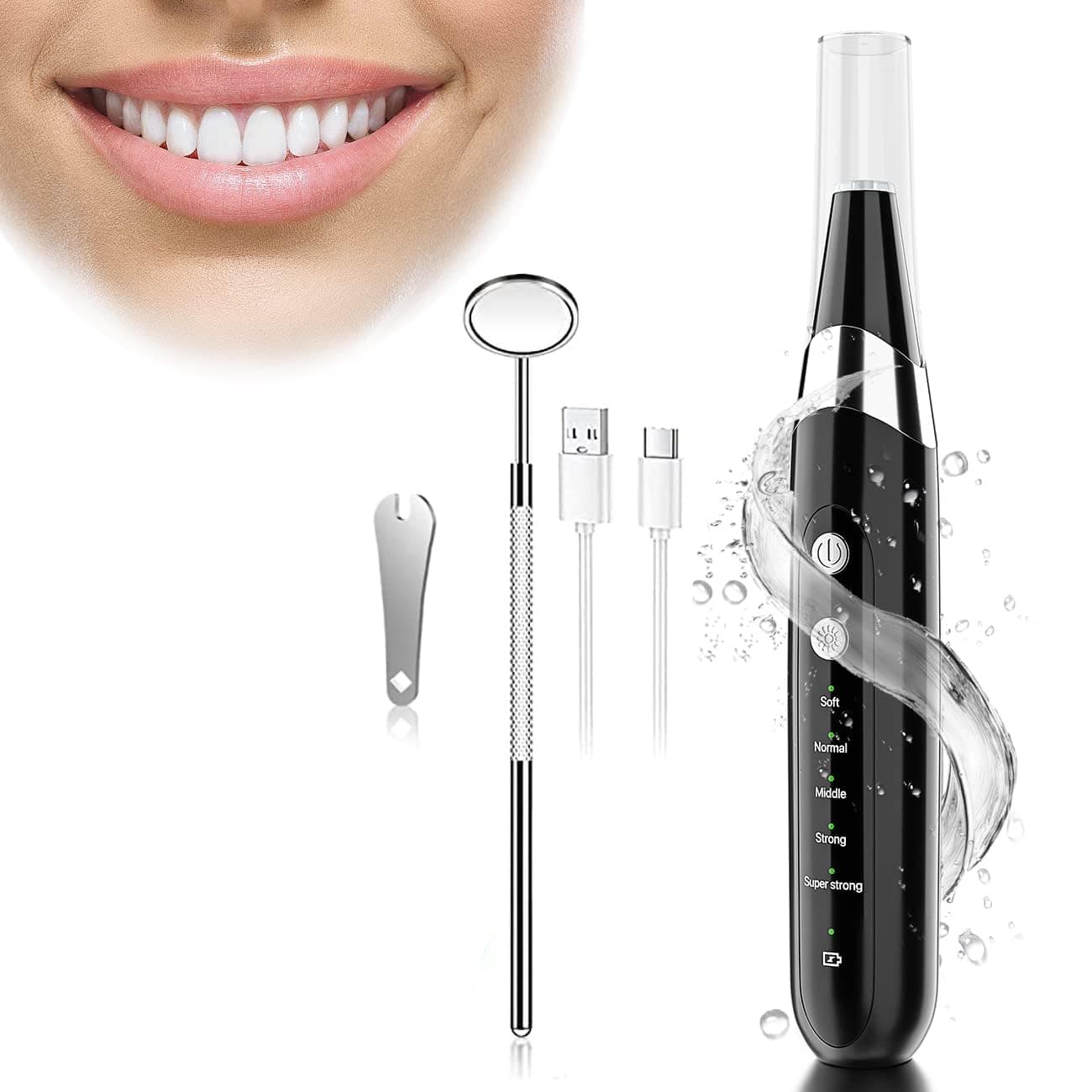 Plaque Remover for Teeth, 5 Modes Sonic Electric Tooth Cleaner Kit with LED Lamp, Dental Tartar Calculus Tooth Stain Remover, Electric Toothbrush Kit with 3 Cleaning Heads, Mirror, USB Charger