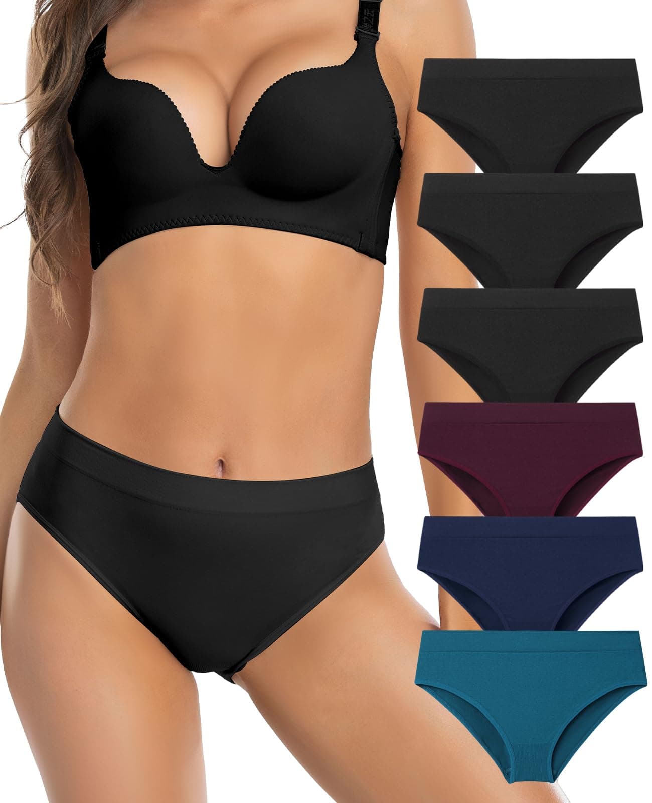 - Womens Bikini Panties Seamless Underwear, Soft Stretch Cheekini Hipster Briefs 6 Pack